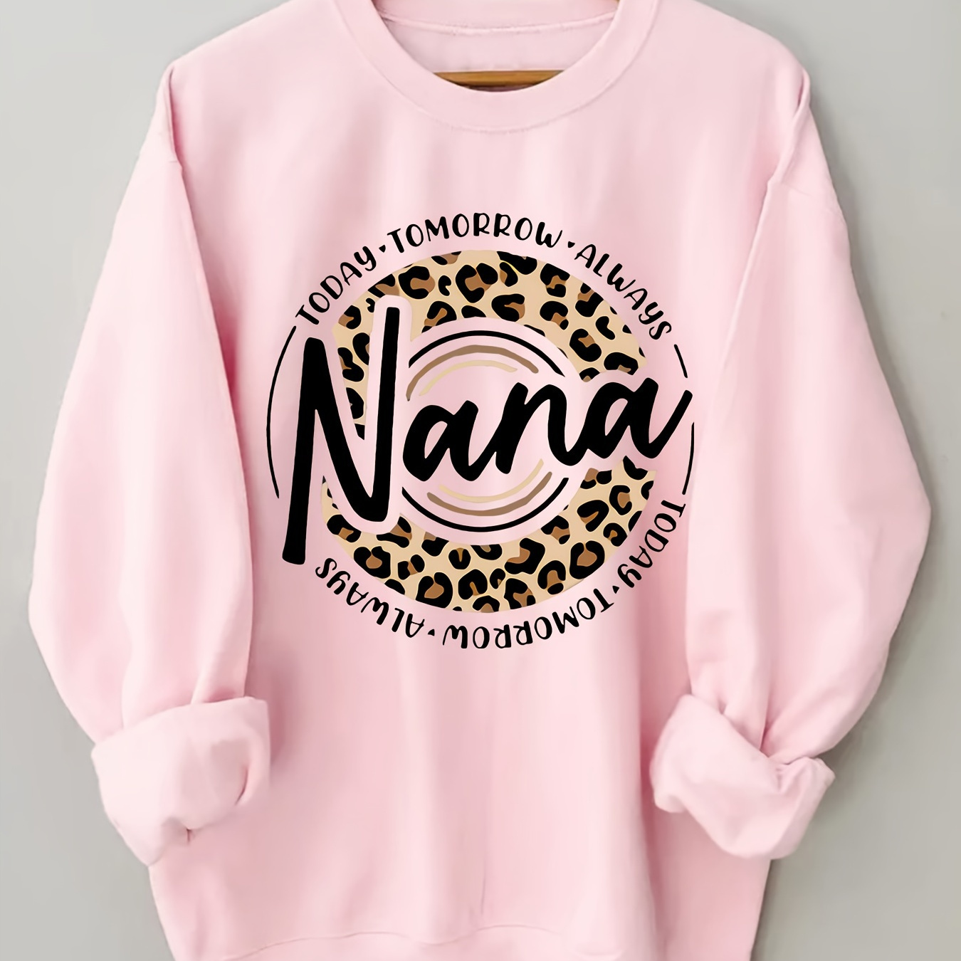 

Nana Print Pullover Sporty Sweatshirt, Casual Long Sleeve Crew Neck Sweatshirt For Fall & Winter, Women's Clothing