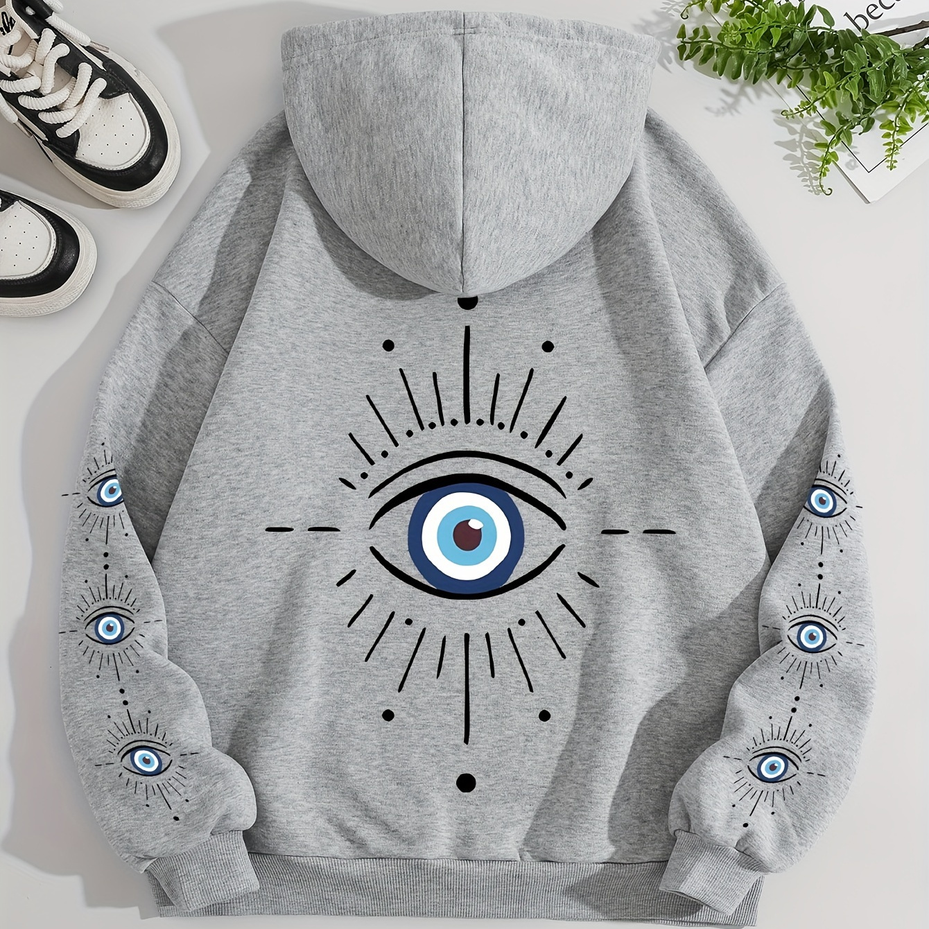 

Eye Print Hoodie, Drawstring Casual Hooded Sweatshirt For Winter & Fall, Women's Clothing