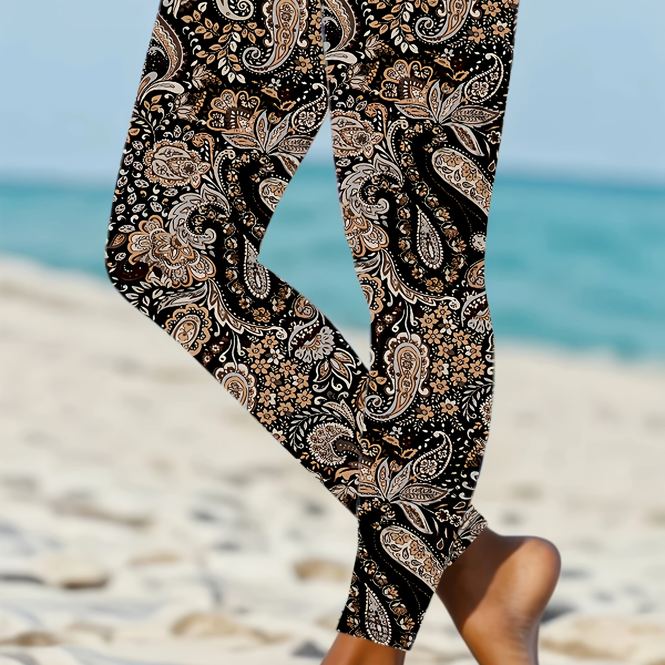 

- Size High-waist Stretch Leggings With Paisley Print - Comfortable & Casual Women'