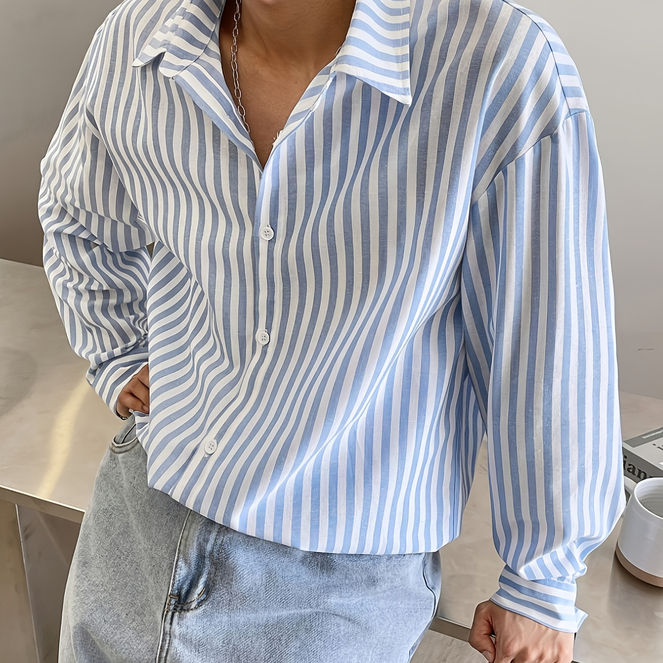 

Men' Striped Long Sleeve Shirt - Casual, Lightweight Polyester For Outdoor Activities