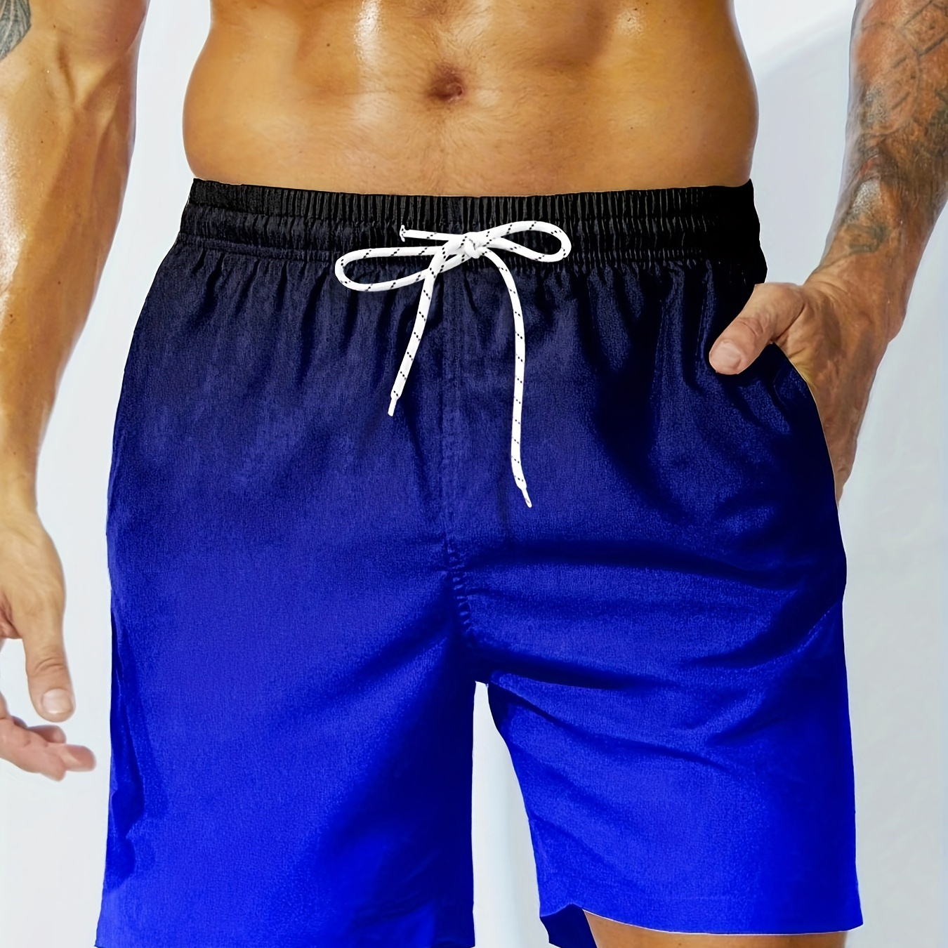

Gradient Color Men's Board Shorts With Drawstring And Pockets, Casual And Trendy Shorts For Summer Pool And Beach Wear