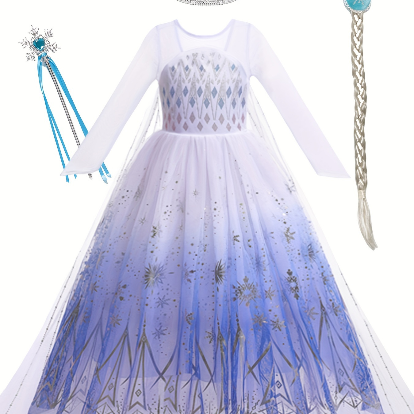 

4pcs Princess Cosplay Tutu Dress + Braid Wig + Crown + Magic Wand Set Christmas Cosplay Gift For Girls