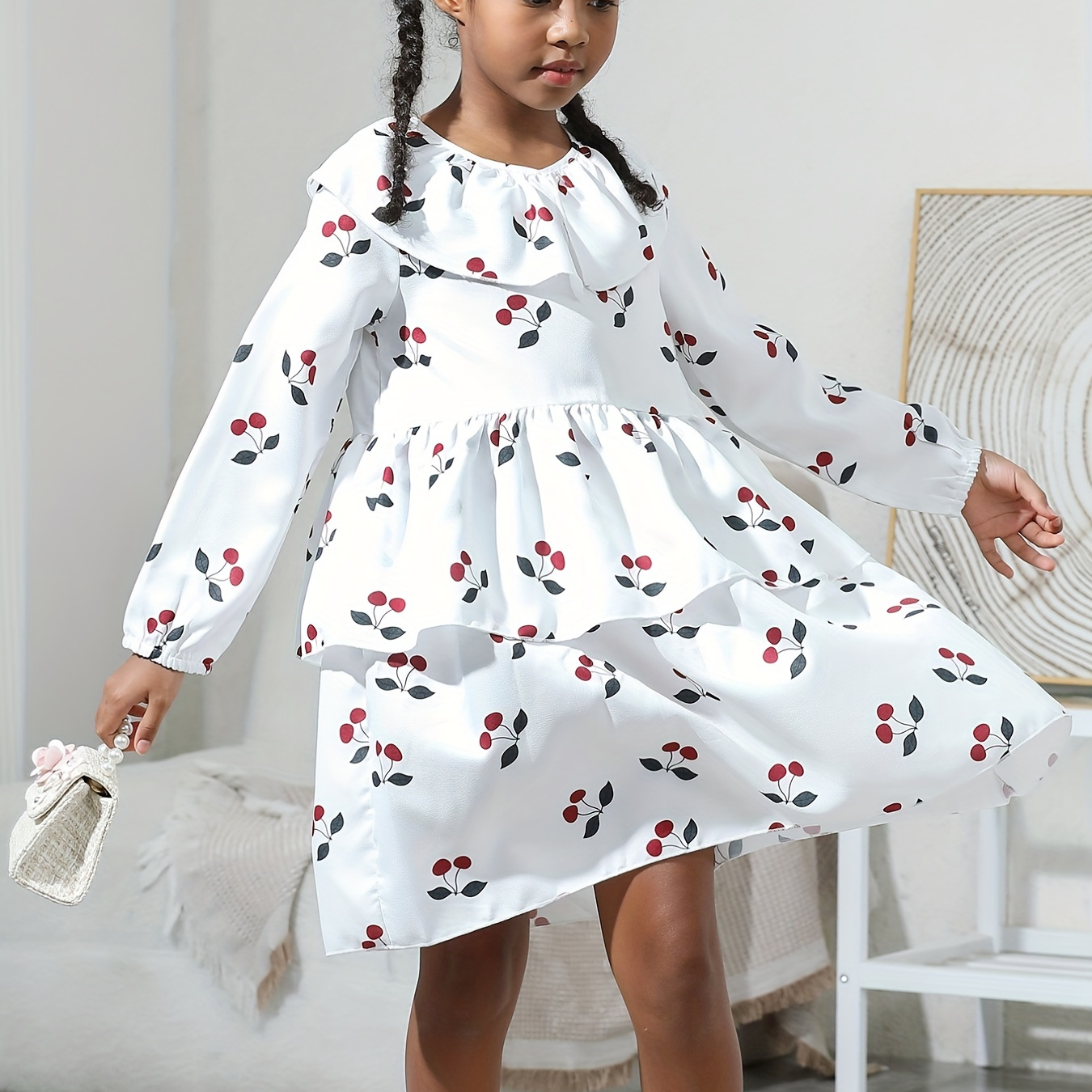 Buy Juniors All-Over Bird Print A-line Dress with Extended Sleeves