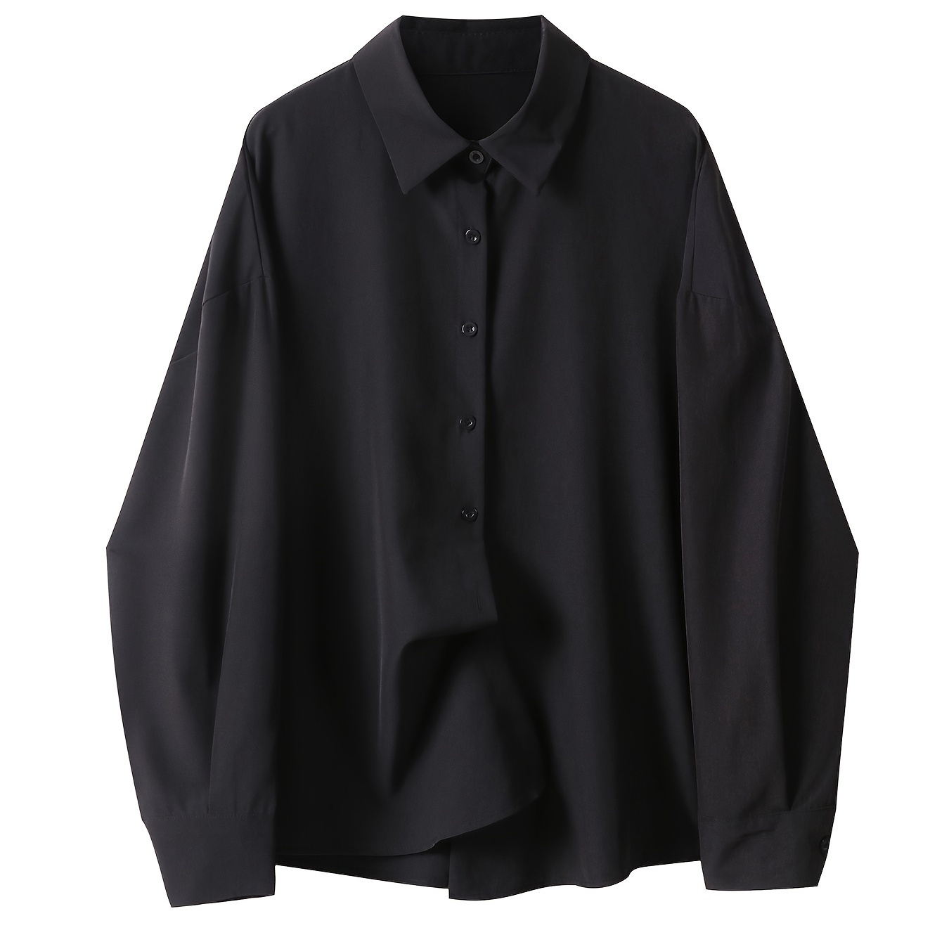 

Chic Black Long Sleeve Shirt For Women - Casual & , Non-stretch Polyester, Machine Washable, Spring/fall