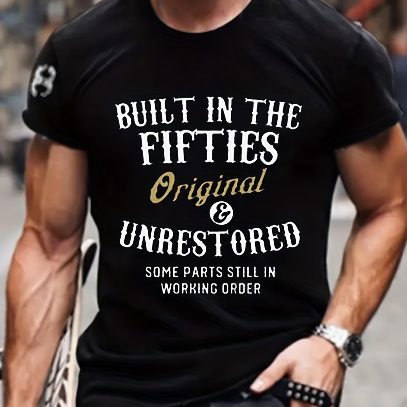 

Letter Print Vintage T-shirt, Men's Casual Street Style Stretch Round Neck Tee Shirt For Summer