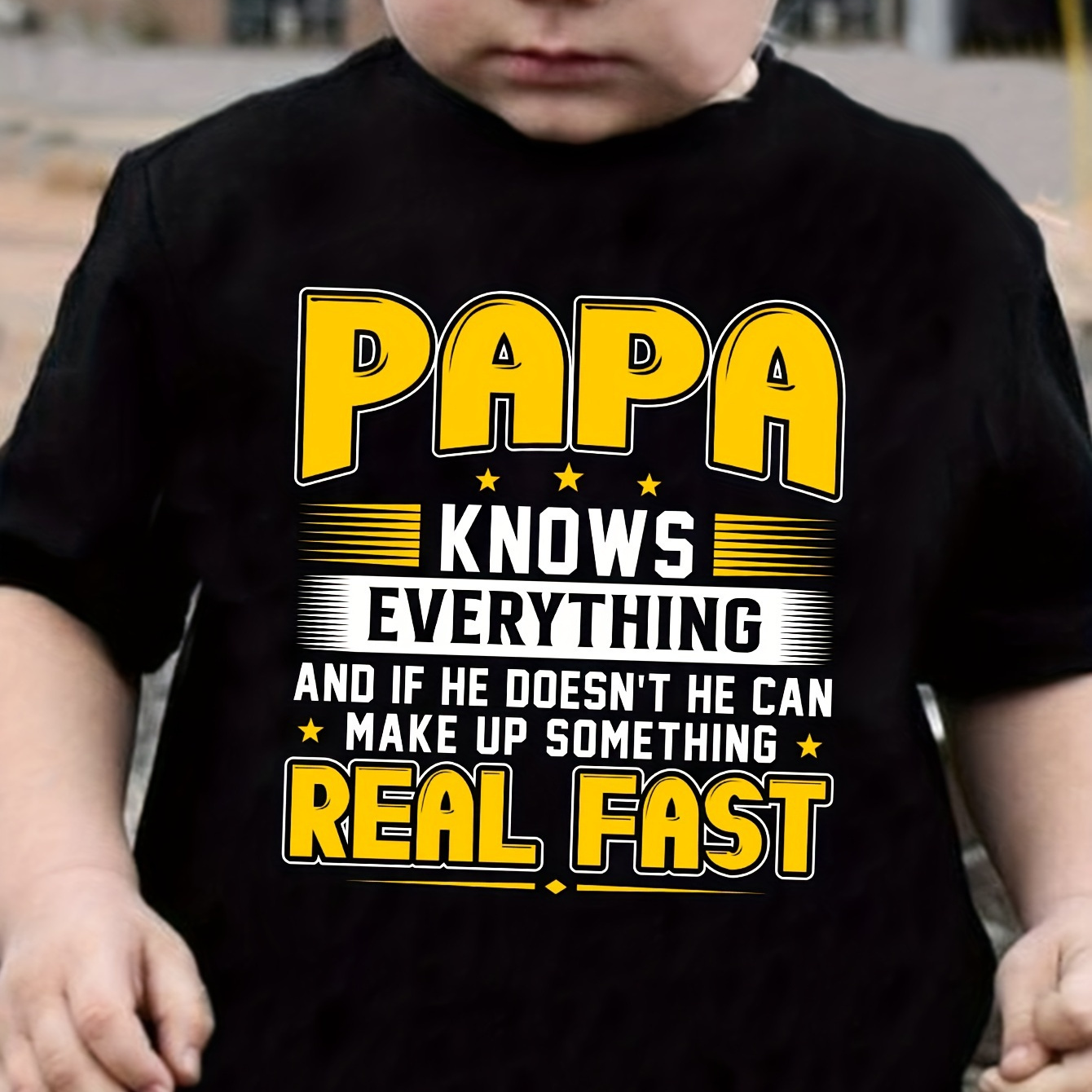 

Casual Versatile Boys' Summer Top - Papa Knows... Print Short Sleeve Crew Neck T-shirt - Street Outing Tee Tops Father's Day Gift