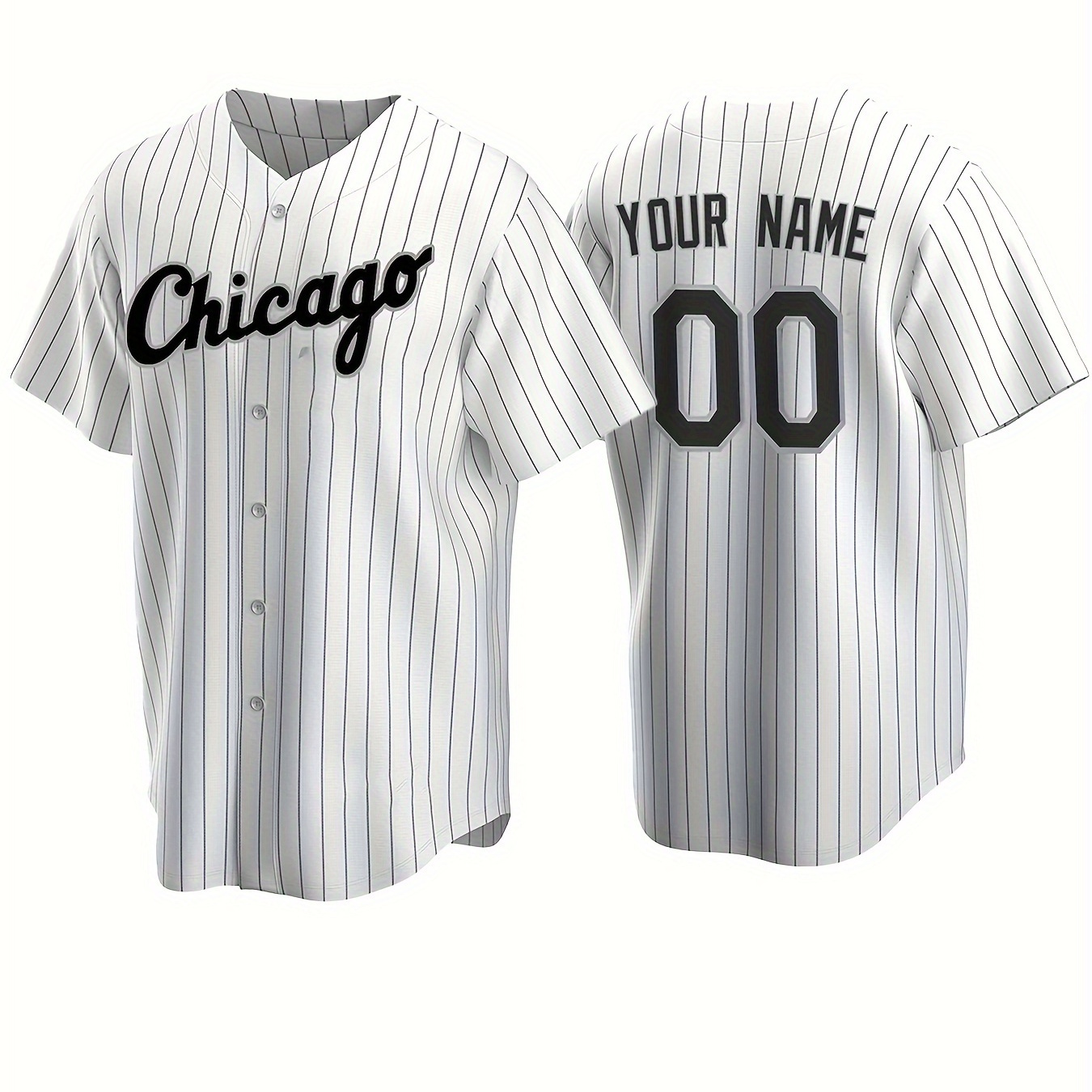 

Customized Name And Number Design, Men's Chicago Embroidery Design Short Sleeve Loose Breathable V-neck Baseball Jersey, Sports Shirt For Team Training