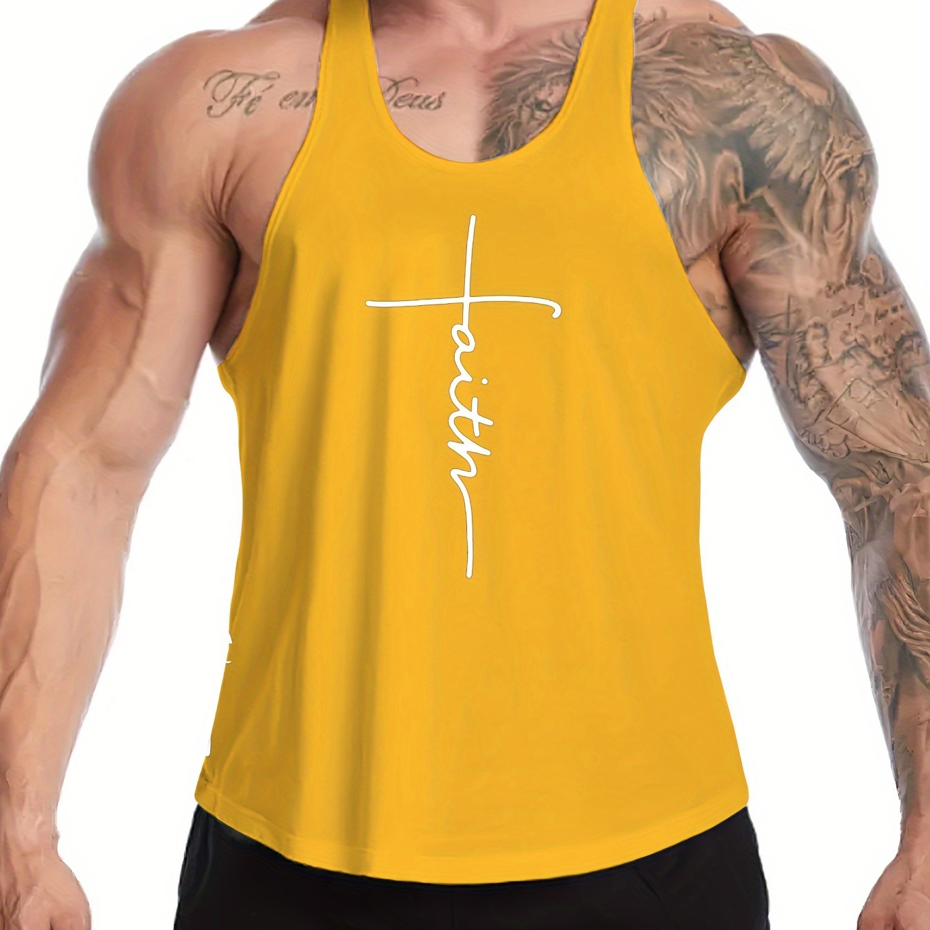 

Letters Print Summer Men's Quick Dry Moisture-wicking Breathable Tank Tops, Athletic Gym Bodybuilding Sports Sleeveless Shirts, For Running Training, Men's Clothing