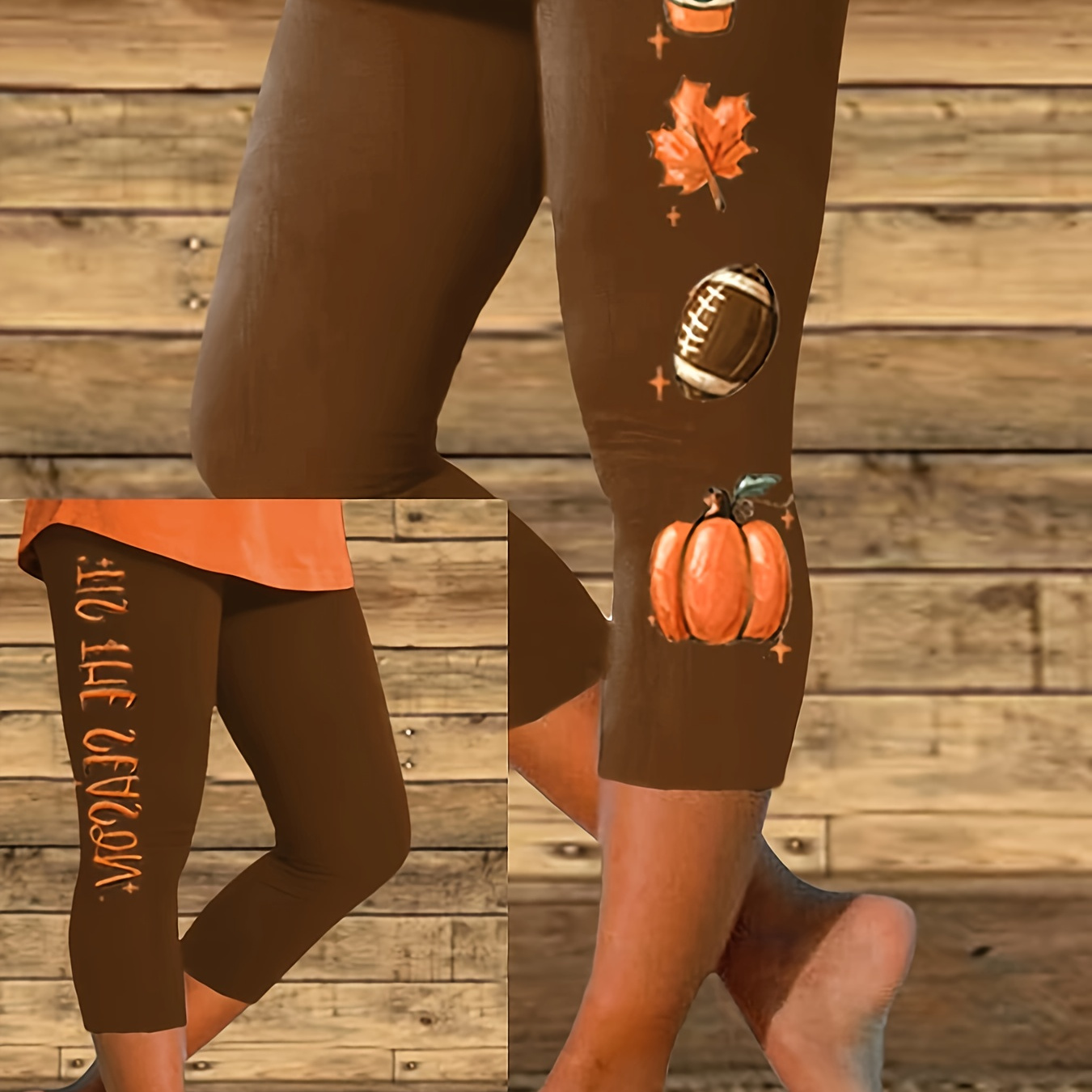 

Pumpkin Print Skinny Cropped Leggings, Casual High Waist Stretchy Workout Leggings For Daily Wear, Women's Clothing