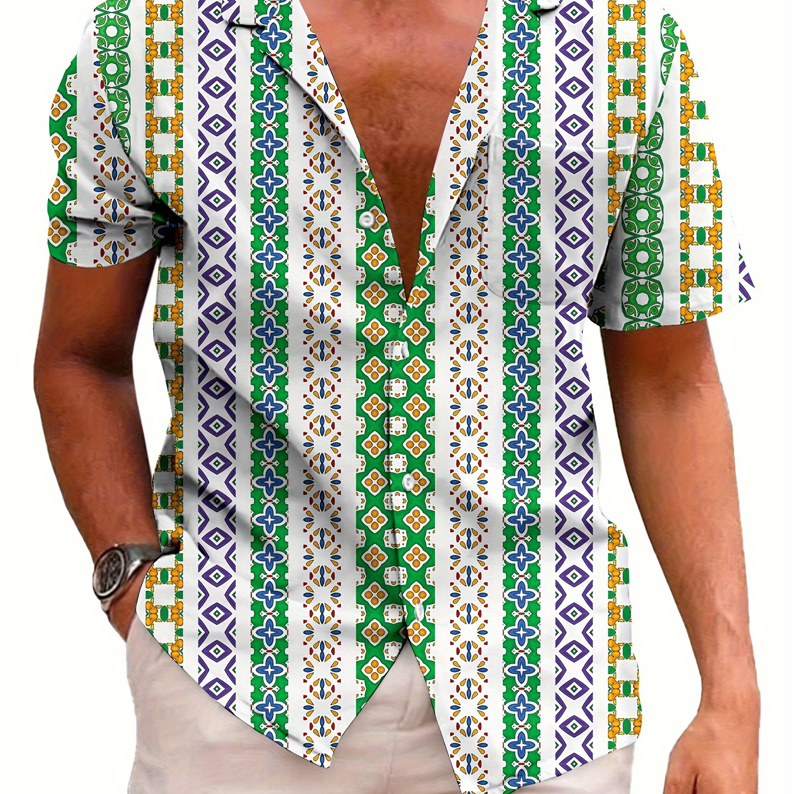 

Kyku Hawaiian Shirt For Men Short Sleeve Button Down Summer Clothing Vacation Beach Shirts Stripe With Pockets