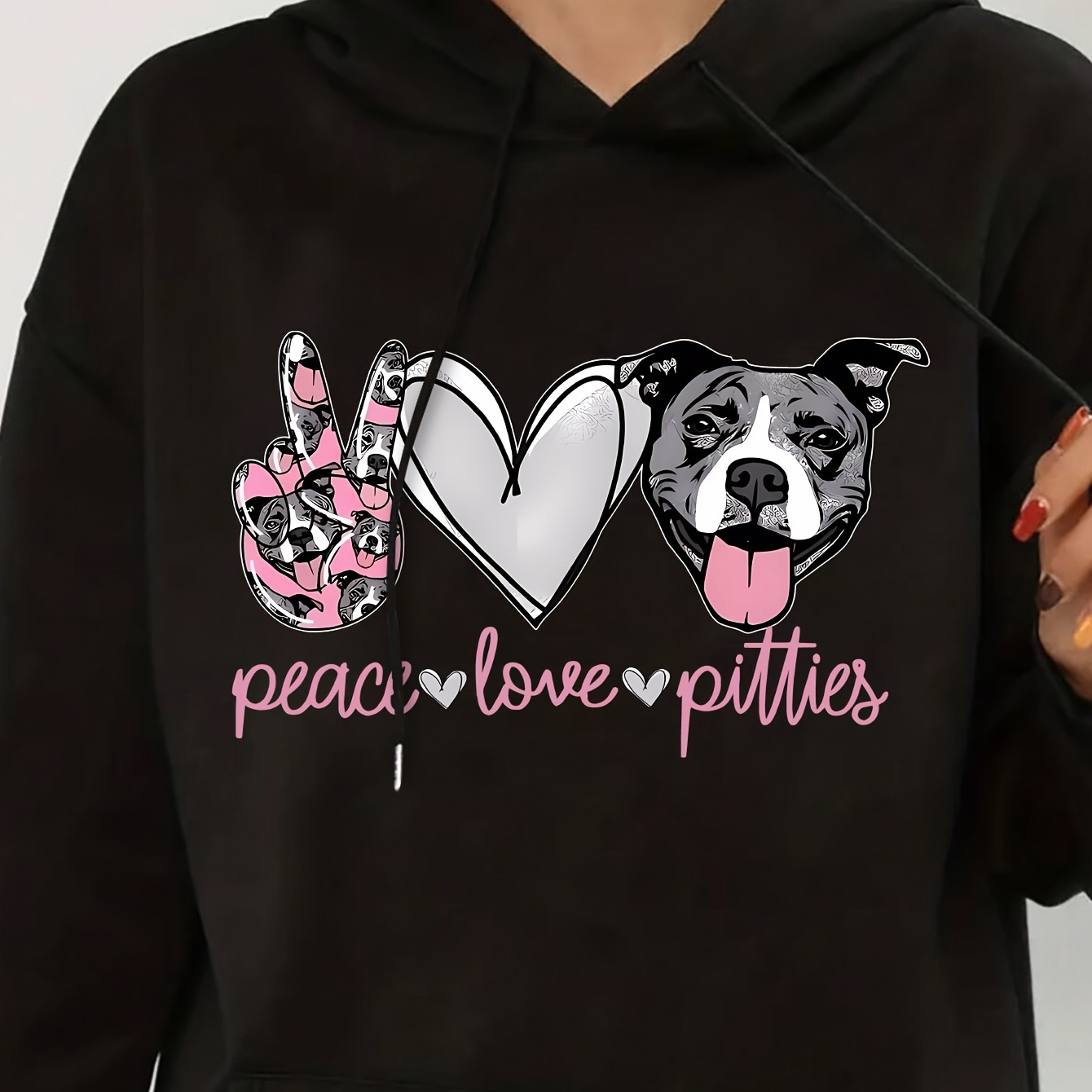 

Dog, Print Kangaroo Pocket Hoodie, Casual Long Sleeve Drawstring Hoodies Sweatshirt, Women's Clothing