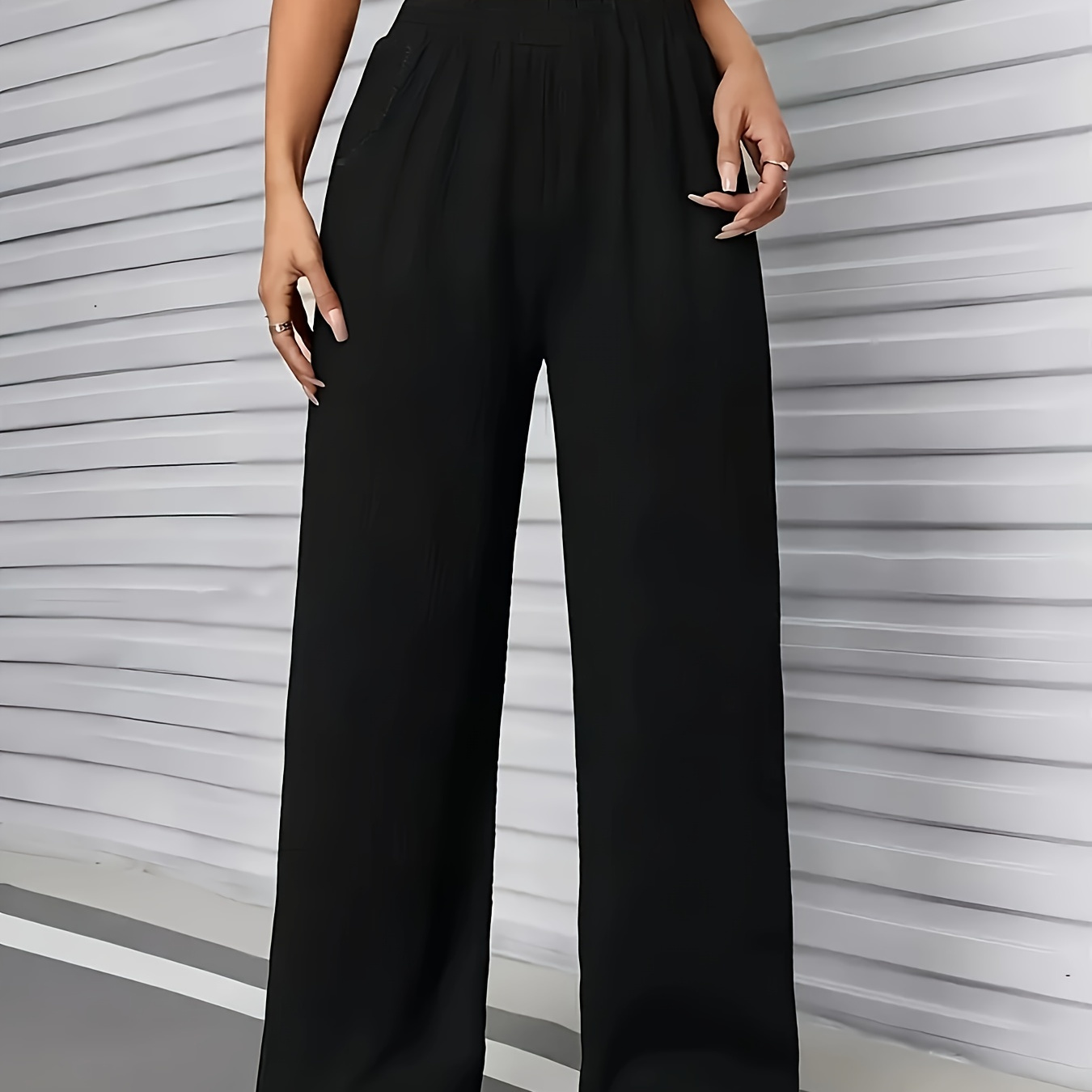 

Women's Casual Wide-leg Pants - Solid Color, Waistband, Polyester, Machine Washable - Spring/summer, Straight-leg, Casual