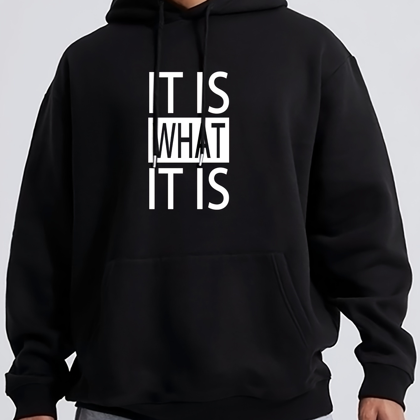 

It Is What It Is Print Men's Pullover Round Neck Hoodies With Kangaroo Pocket Long Sleeve Hooded Sweatshirt Loose Casual Top For Autumn Winter Men's Clothing As Gifts