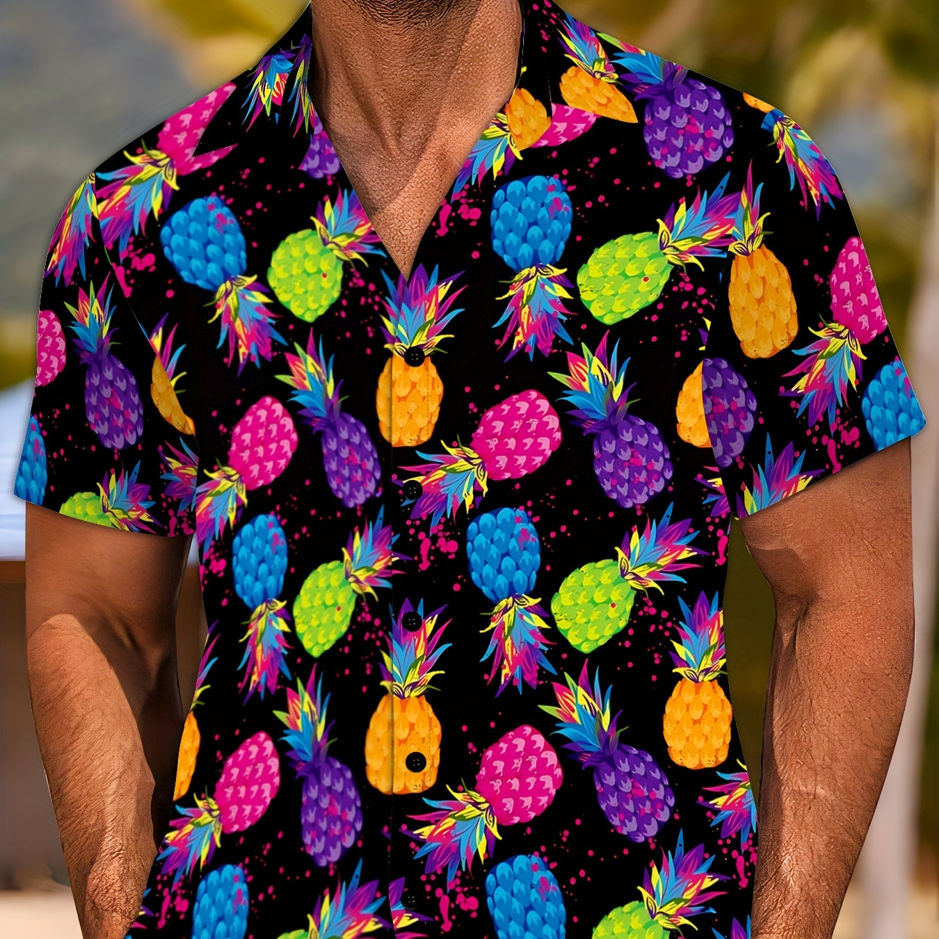 

Men's Hawaiian Shirt Unisex Summer Beach Casual Short Sleeved Button Up Shirt 3d Digital Printing Colorful Pineapple Pattern Lapel Collar Formal Shirt