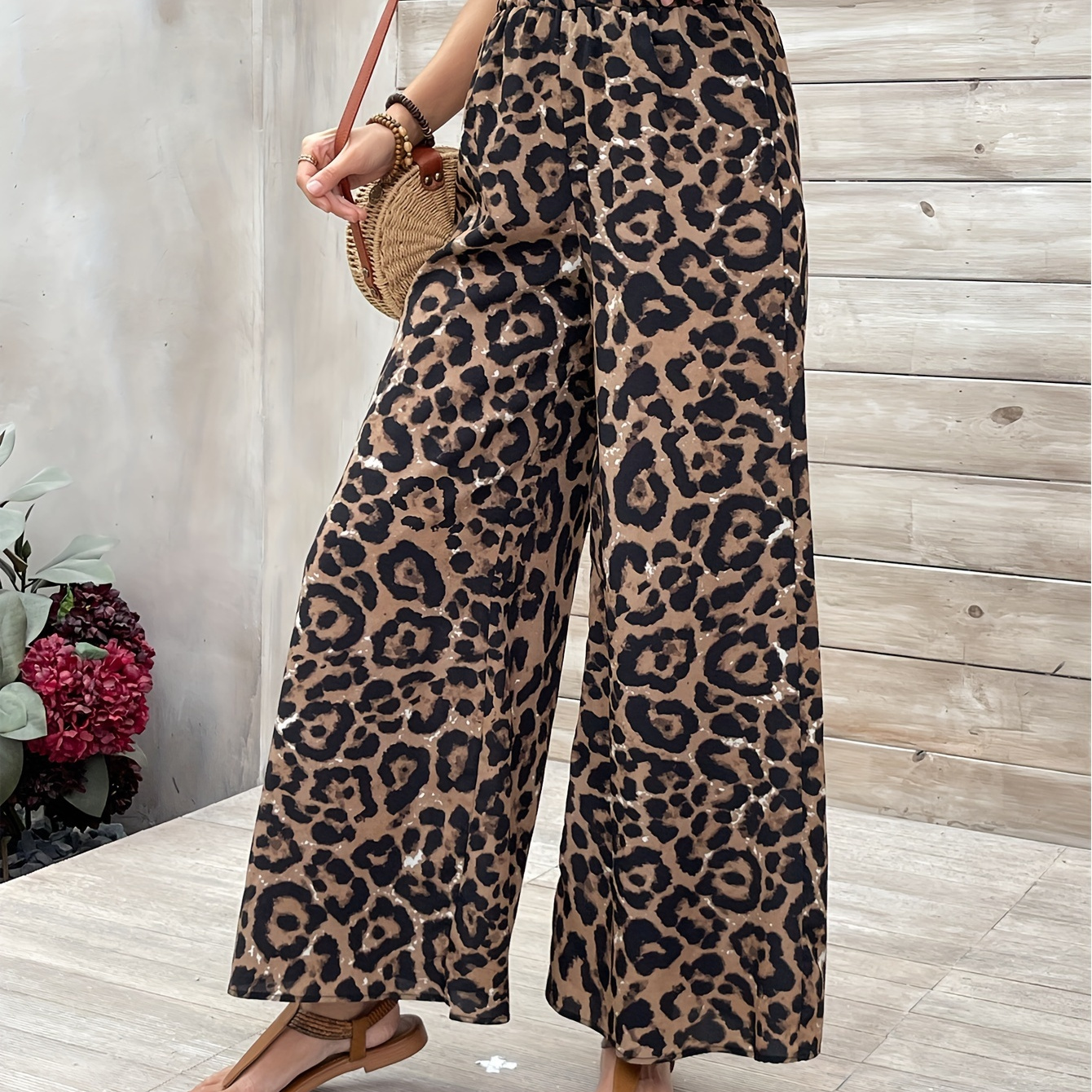 

Pantalon Large À Imprimé Léopard, Pantalon Ample À Taille Élastique Pour Le Printemps Et L'été, Vêtements Pour Femmes