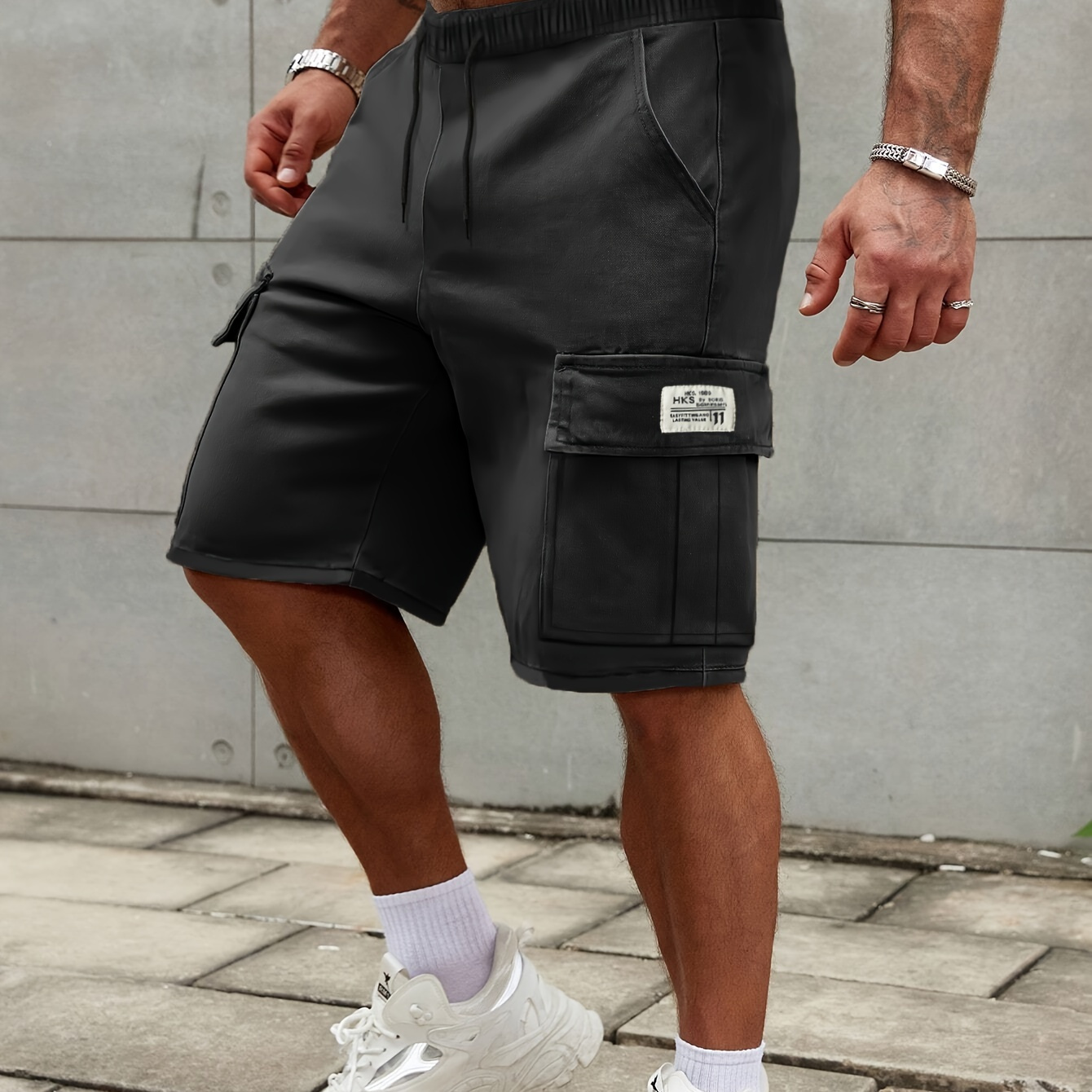 

Men's Solid Cargo Shorts With Multi Pockets, Casual Drawstring Shorts For Summer