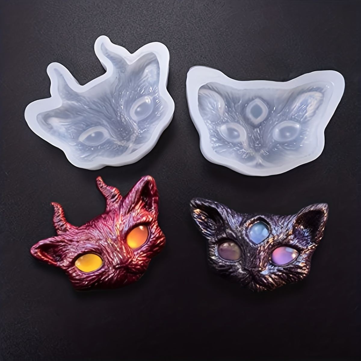 

3d Devil Cat Resin Molds Kitten Head Silicone Molds Horned Animal Casting Mold For Epoxy Resin, Clay, Soap, Candle, Jewelry Making