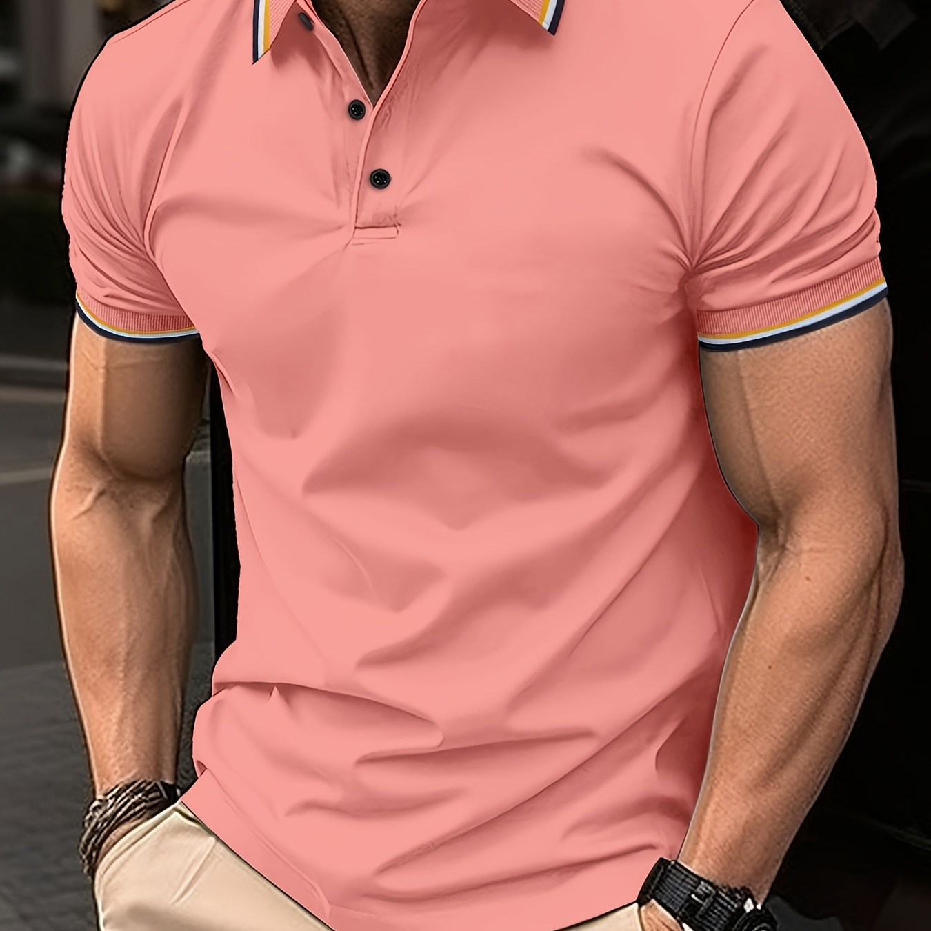 

Contrast Binding Design Men's Casual Breathable Short Sleeve Lapel Shirt For Summer Golf Sports