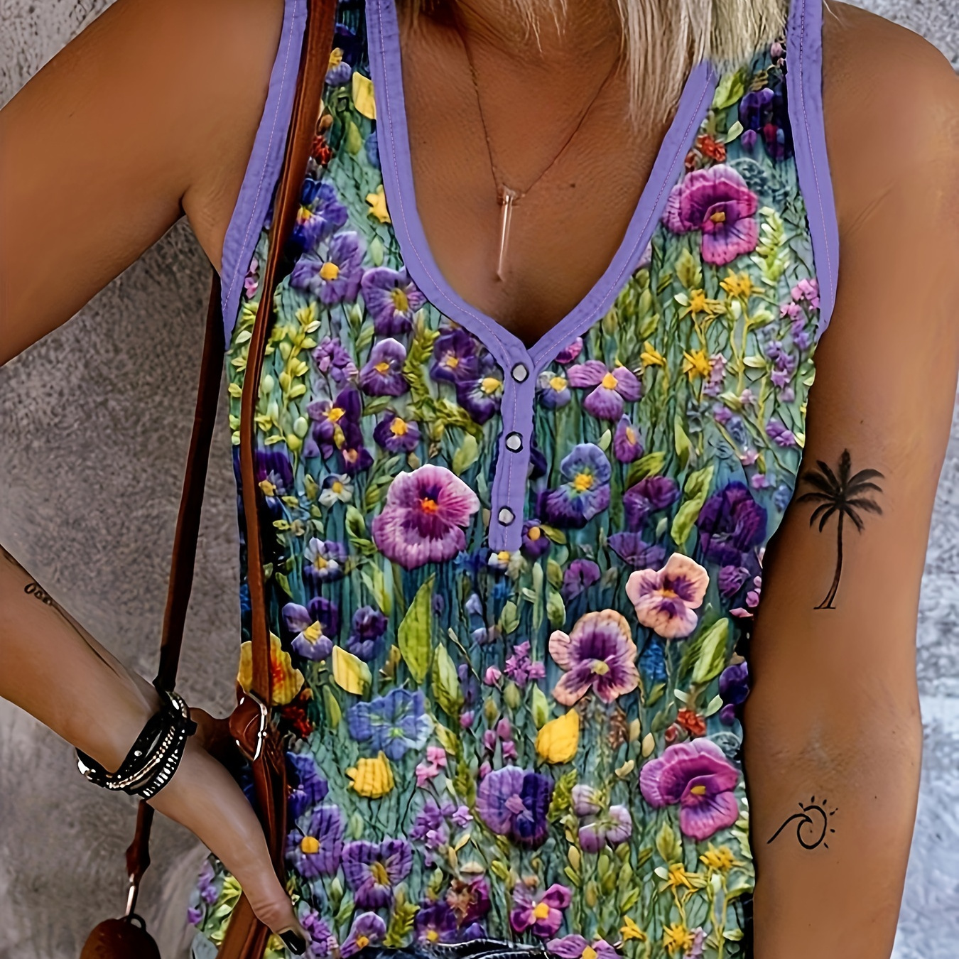 

Floral Print V Neck Tank Top, Casual Sleeveless Top For Spring & Summer, Women's Clothing