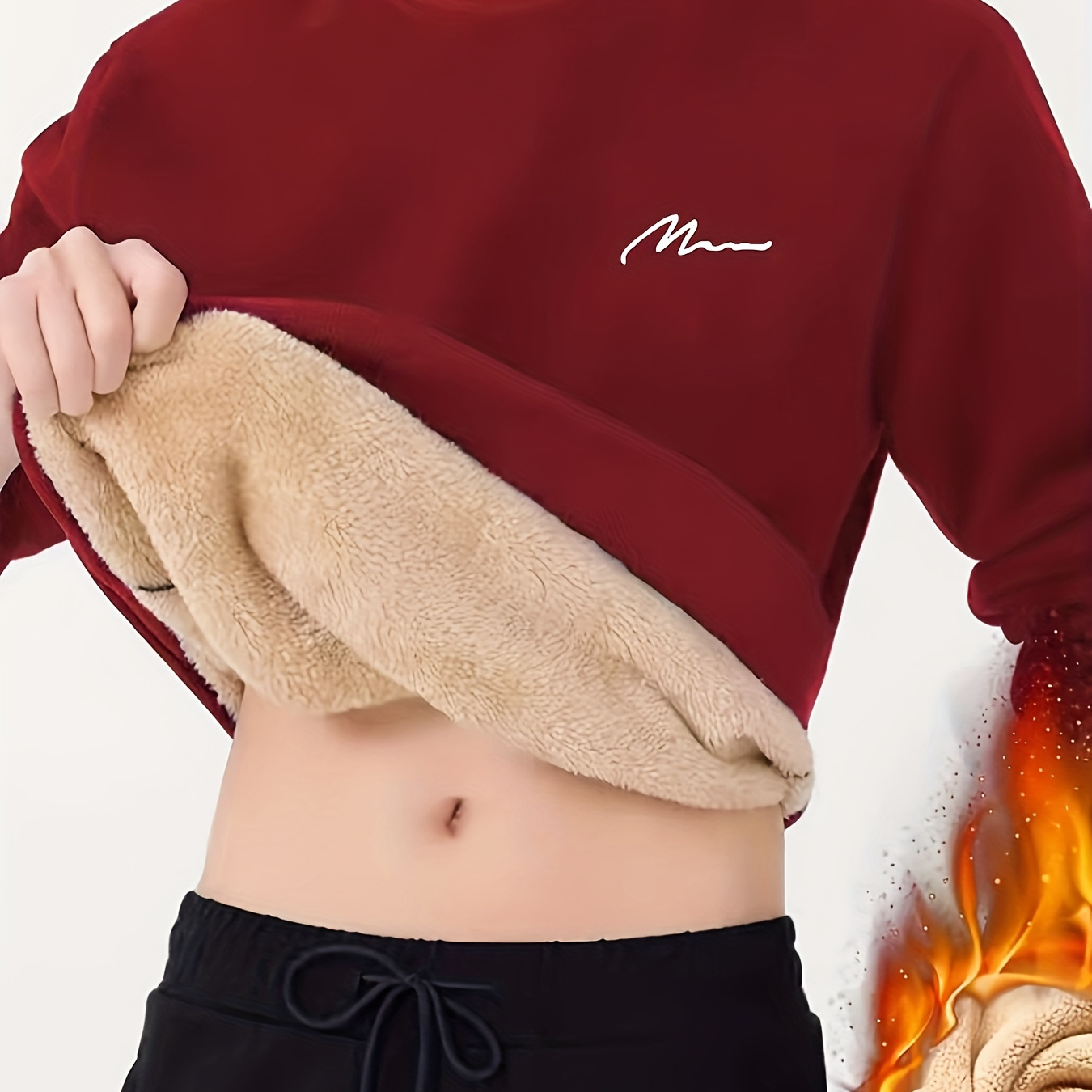 

Fleece Lined Trendy Sweatshirt, Men's Casual Warm Crew Neck Sweatshirt For Men Fall Winter
