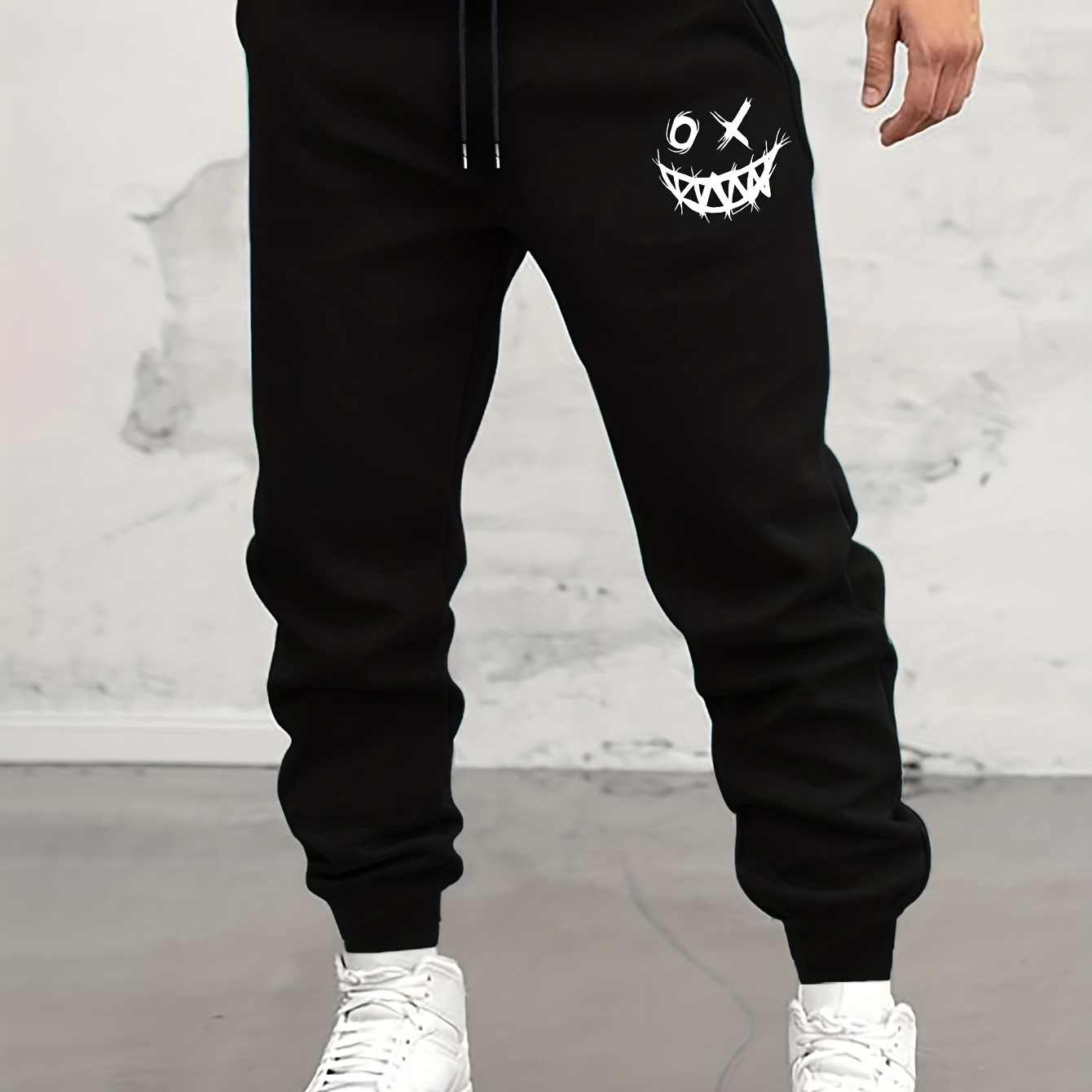 

Monster Smile Print Drawstring Sweatpants Loose Fit Pants Men's Casual Slightly Stretch Joggers For Spring Autumn Running Jogging