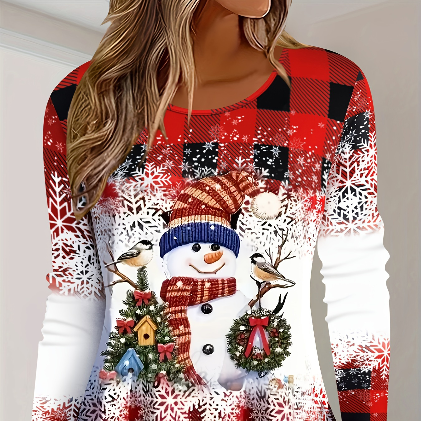 

Women's Christmas Snowman Long Sleeve T- - , Polyester ,