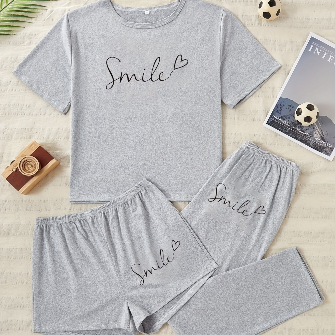 

Pyjama Trois Pièces pour Femme à Imprimé Lettres Simples