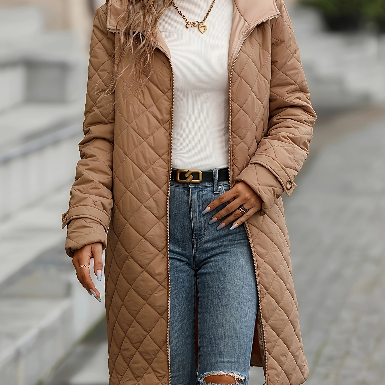 STRY Cappotto Beige Cappotto da donna Warm Zip Up Manica lunga Giacca  casual con cappuccio Cappotto High Street Slim Inverno Caldo Addensare Top