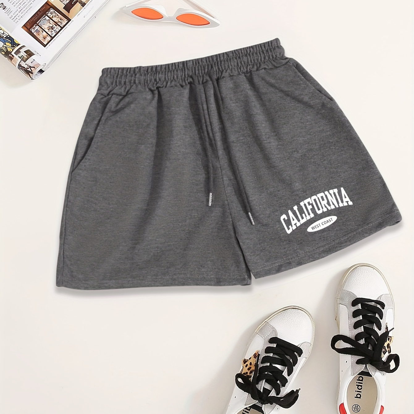 

Letter Print Drawstring Shorts, Casual Dual Pocket Sporty Shorts, Women's Clothing