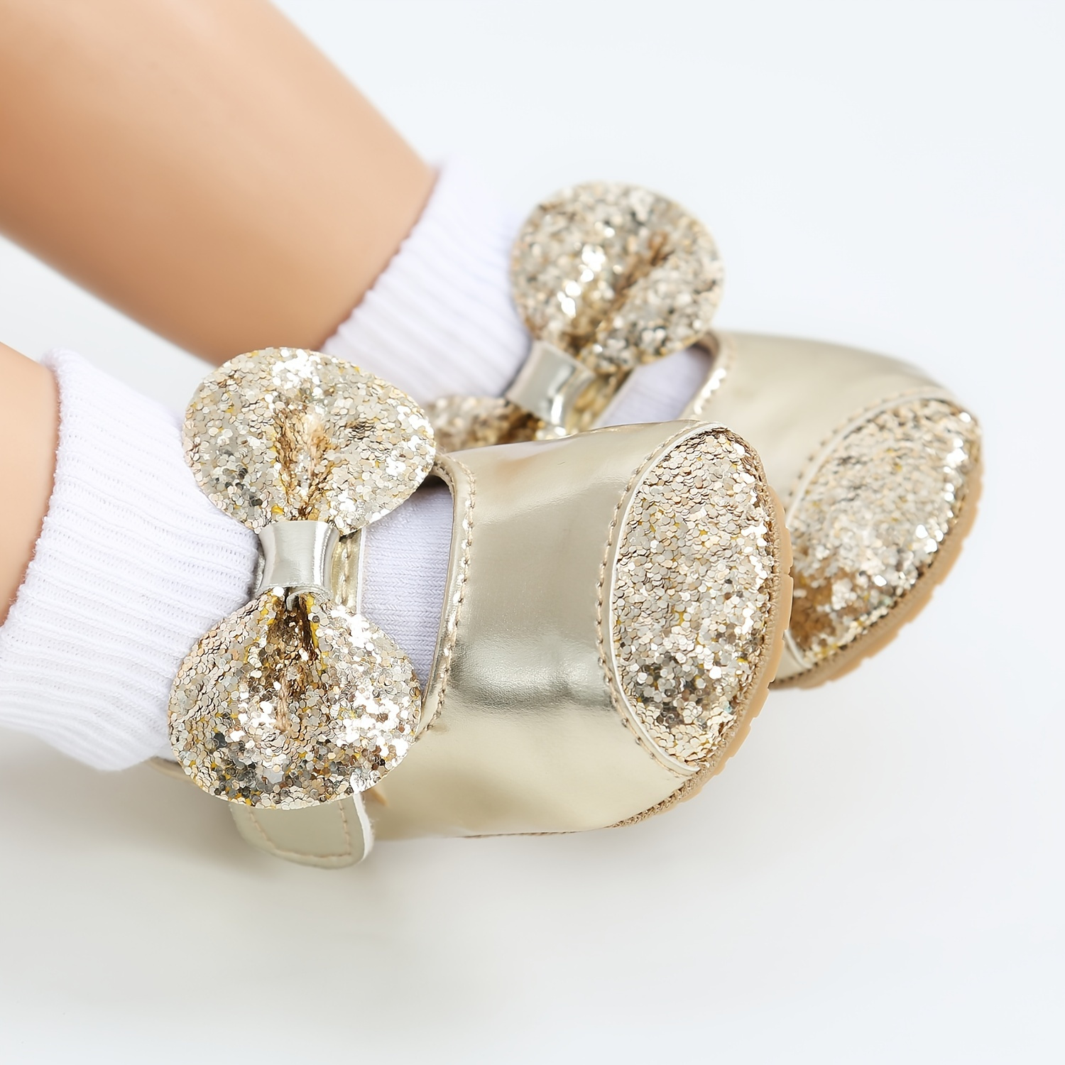 Infant Baby Girls Bowknot Sequin Flats, Soft Sole Anti Slip Princess Dress Shoes Crib Shoes First Walker Shoes Prewalker Shoes