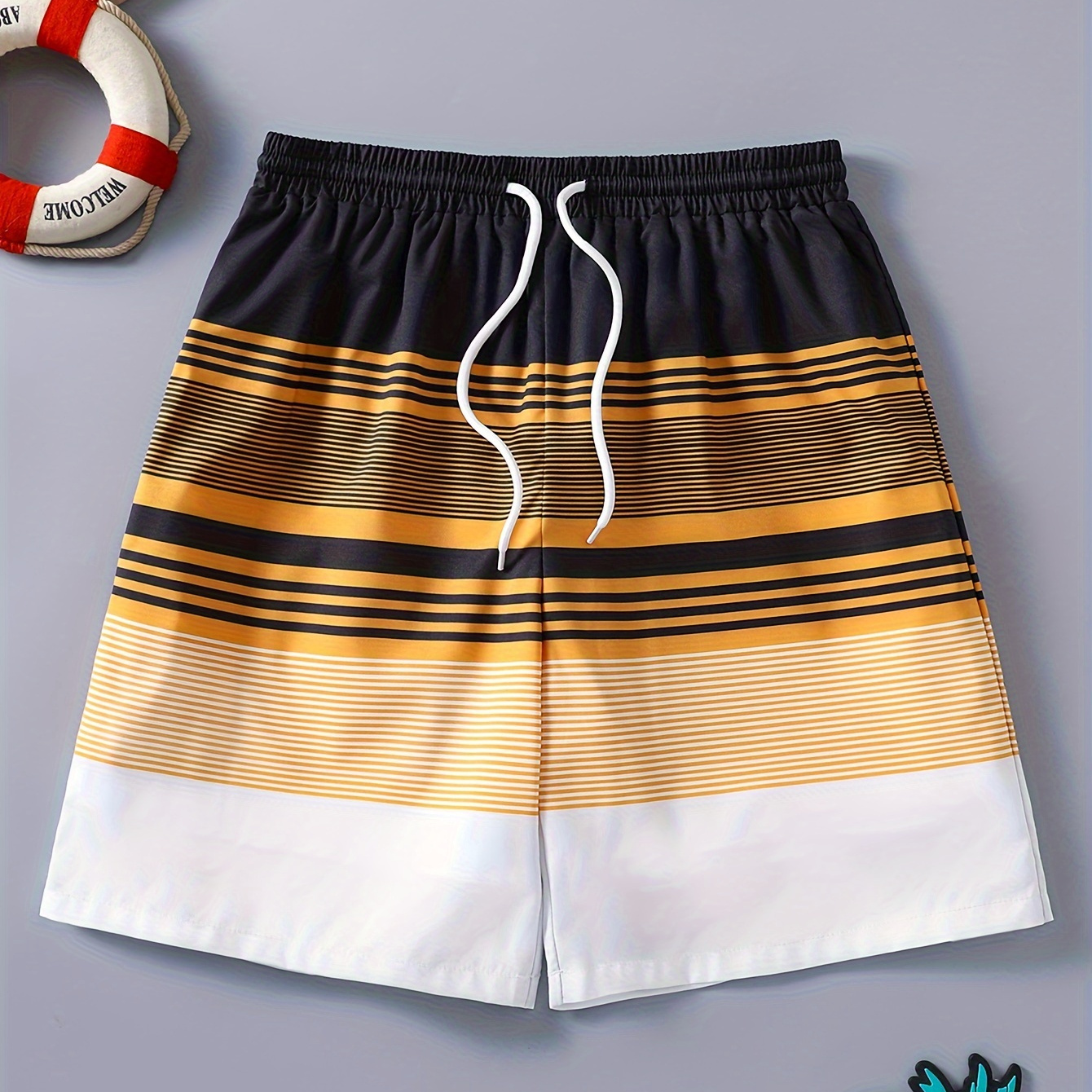 

Striped Pattern Quick Dry Swim Trunks For Boys, Elastic Waist Beach Shorts, Boys Swimwear For Summer Vacation