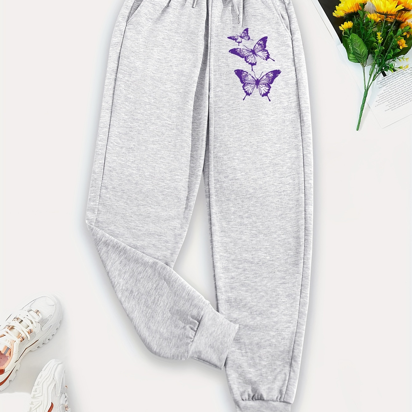

Butterfly Print Jogger Sweatpants, Casual Drawstring Sporty Pants With Pocket, Women's Clothing
