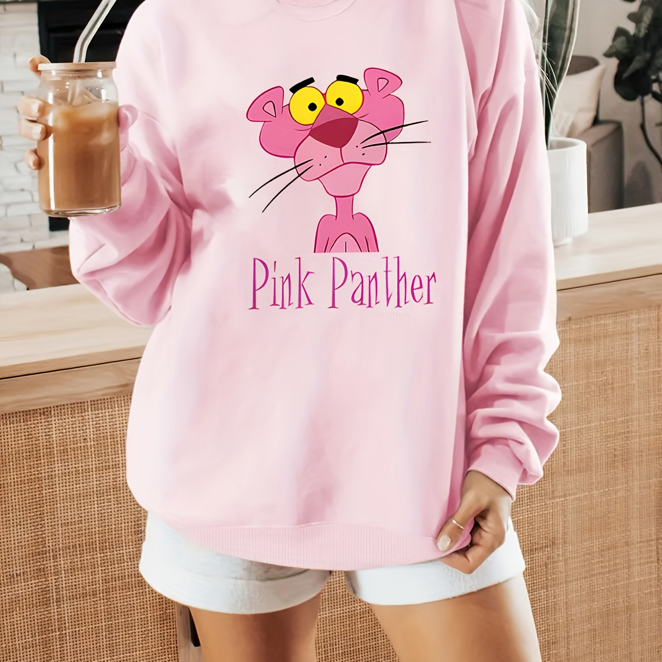 

Women's Casual Long-sleeve Sweatshirt With A Pink And Round Neck From Europe And America.