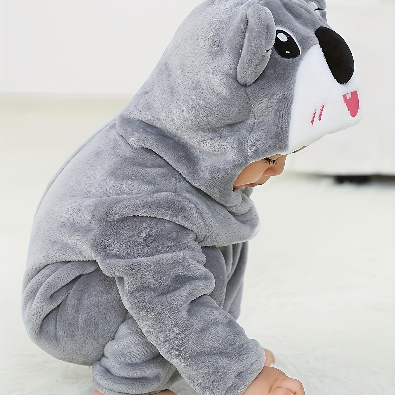 Koala Onesie in Velour for Girls - light grey