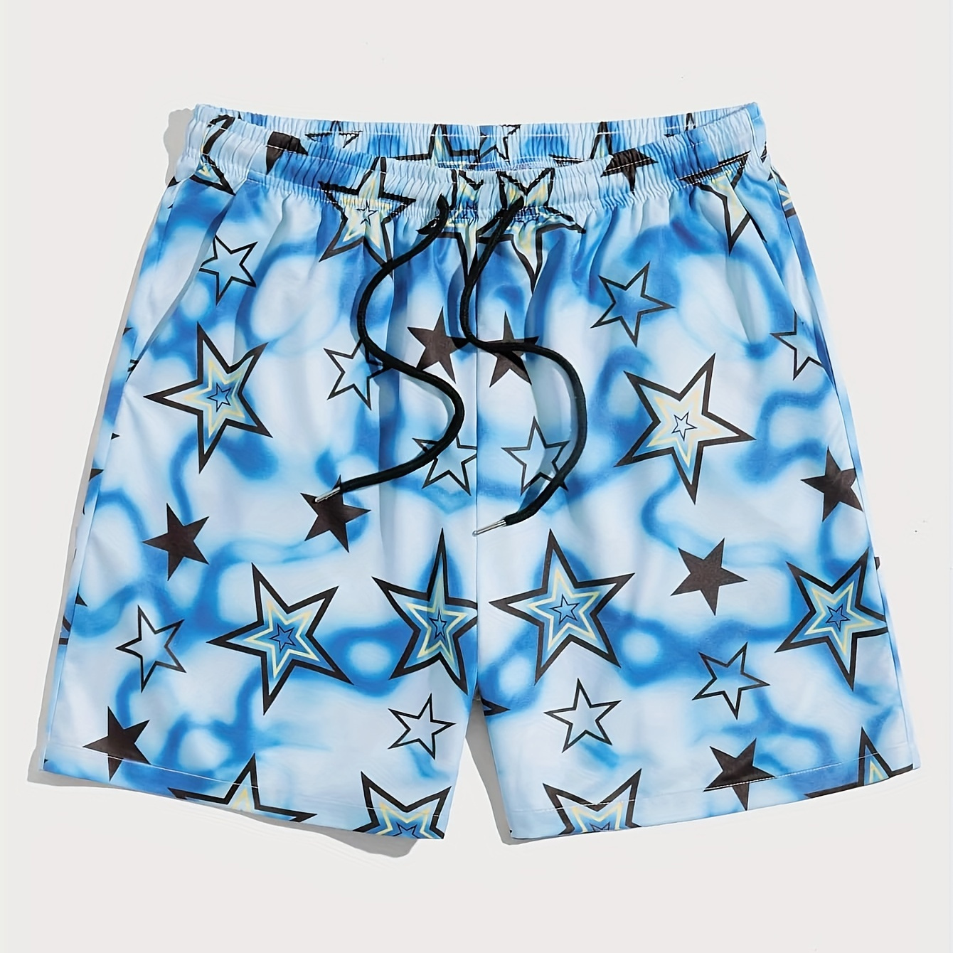 

Men's Trendy Star Pattern Print Active Shorts, Drawstring Beach Shorts For Summer Beach Resort, Hawaiian Shorts