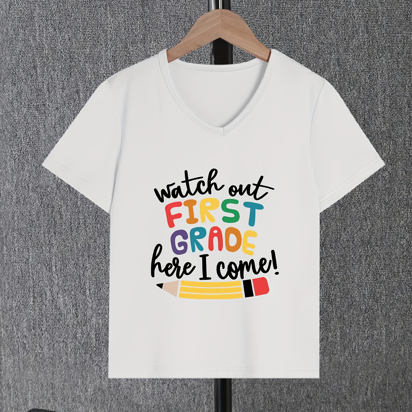 

Watch Out First Grade Here I Come Print Boys Casual T-shirt, Cool Comfy Lightweight Versatile Tee Top, Perfect Summer Clothing