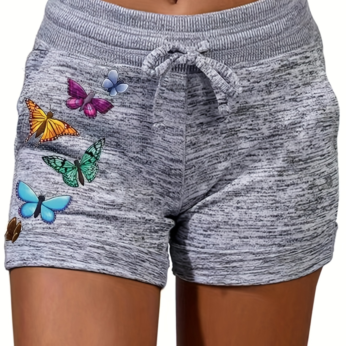 Butterfly Pattern Drawstring Shorts, Casual Dual Pockets Shorts For Spring & Summer, Women's Clothing