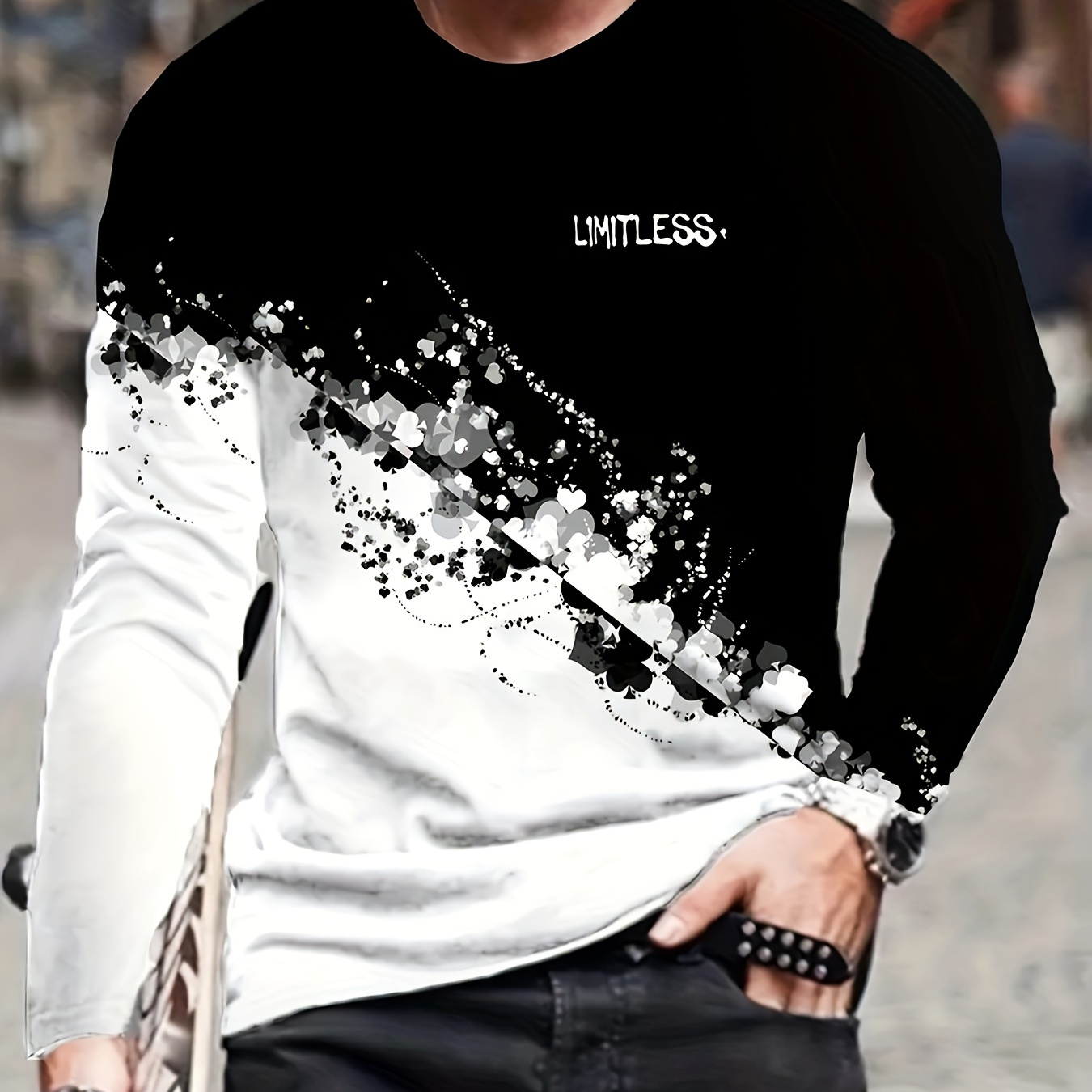 

Graphic Long-sleeve T-shirt For Men - 100% Polyester, Crew Neck, Stretch, Printed Motif, Ideal For Casual Wear, Sports & Activities, Fall And Spring - Breathable Knit Fabric Top