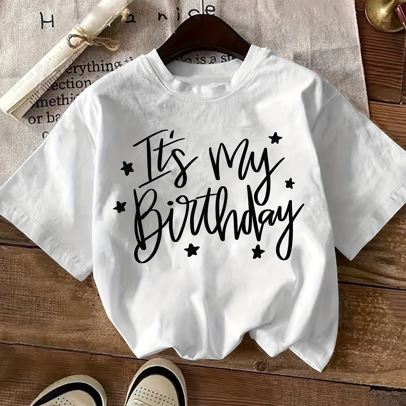 

Women's Casual Short Sleeve T-shirt With " My Birthday" Print, Polyester Knit Fabric, Round Neck, Summer Collection