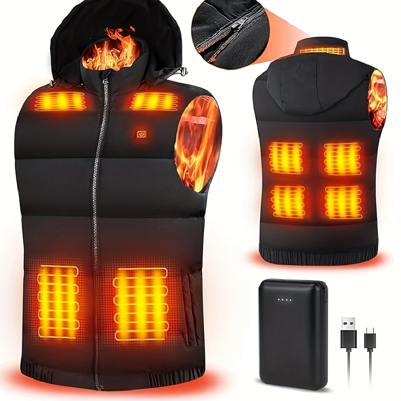 

1pc électrique Ortizan hommes et - Veste chauffante USB 3 niveaux de température, Gilet thermique à d'hiver le et air, Tissu tricoté de unie décontracté fermeture à glissière, ajustée en chenille