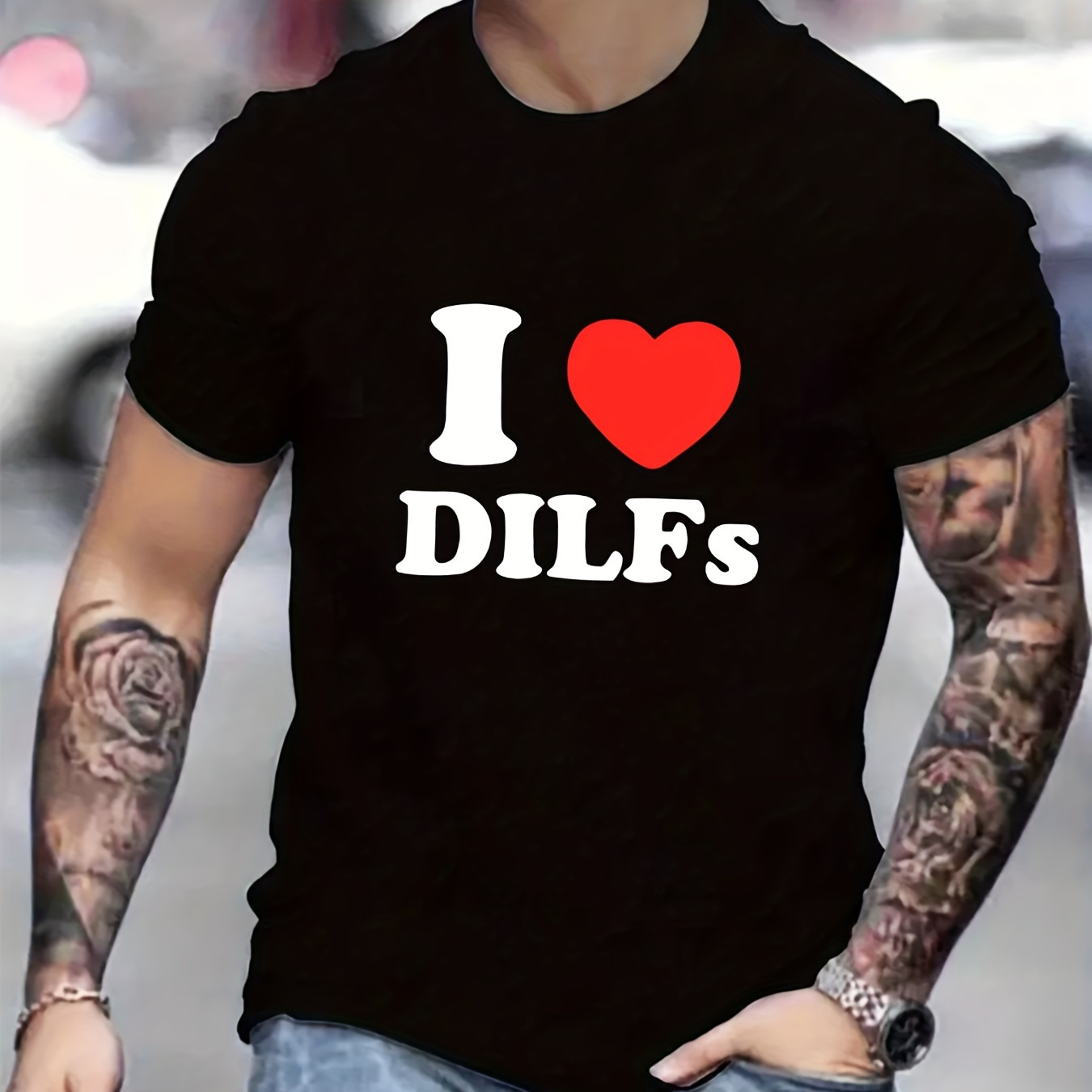 

I Love Dilfs Print T Shirt, Tees For Men, Casual Short Sleeve T-shirt For Summer