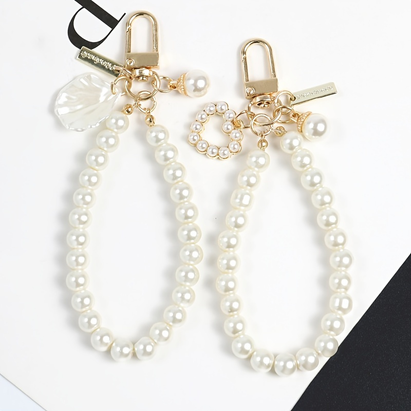 Cute Crystal Fashion Wristlet Straps Keyring Faux Pearl - Temu