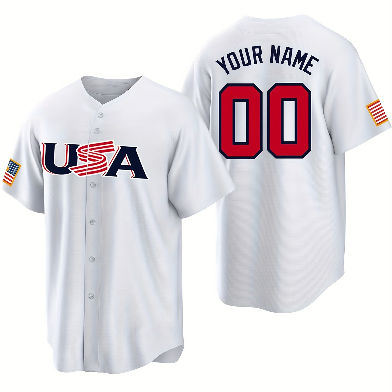 

Men's Personalized Custom Baseball Jersey Shirt, Your Diy Name Numbers & Usa Graphic Print Short Sleeve Button Up Shirt For Competition Party Training