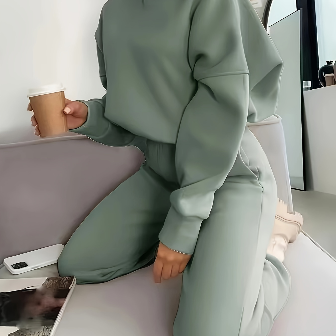

Casual Solid Two-piece Set, Drop Shoulder Hoodie & Pants Outfits, Women's Clothing