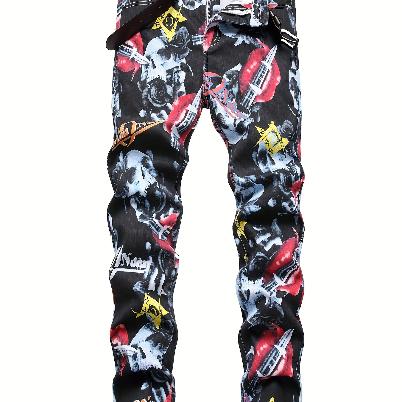 

Boys Skull Graffiti Slim Jeans Denim Pants Trendy Street Hip Hop Style For Spring And Autumn Kids Clothes