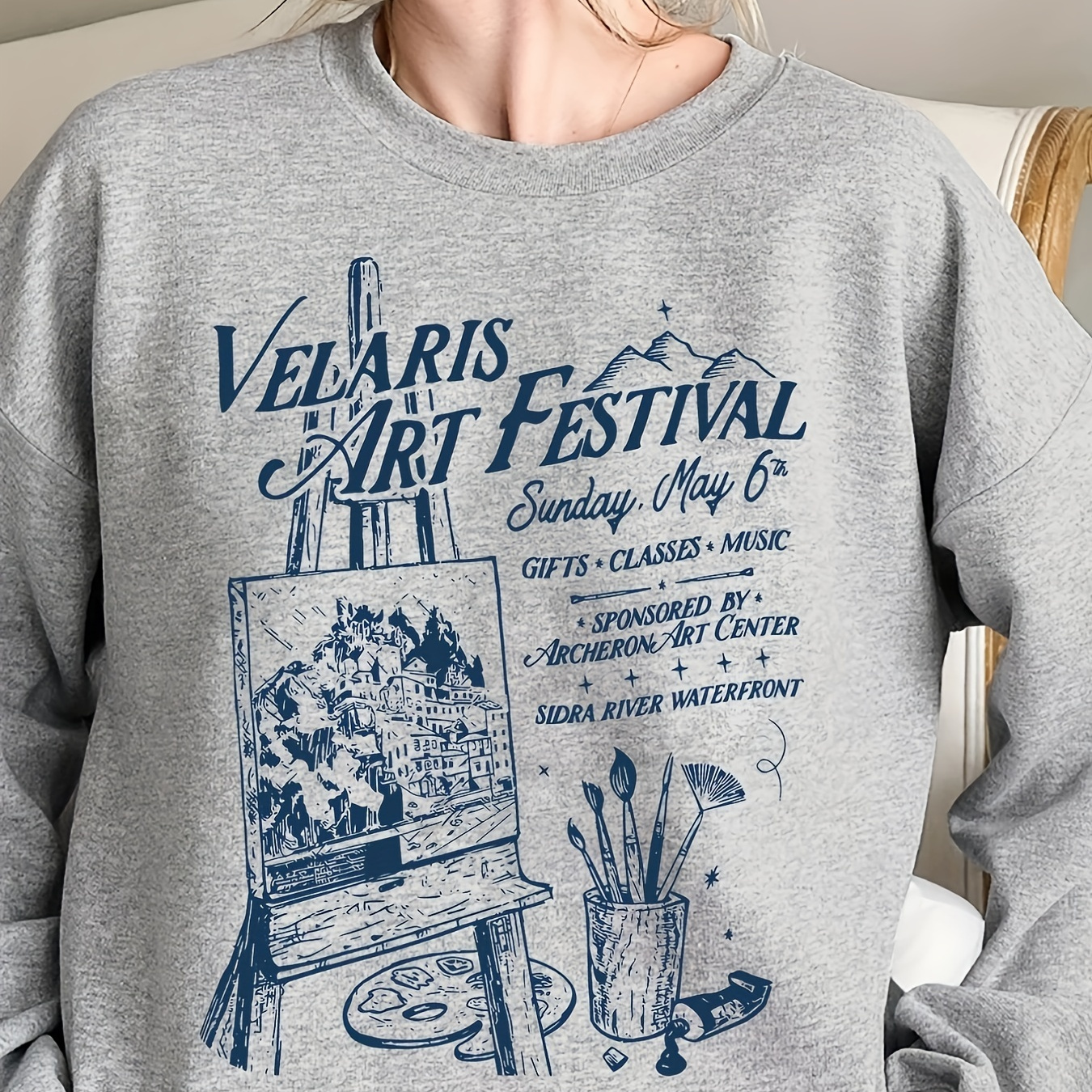 

Women's Polyester Crew Neck Sweatshirt With Art Festival Graphic - Casual Knit Fabric Cartoon Pattern Pullover For Fall/winter