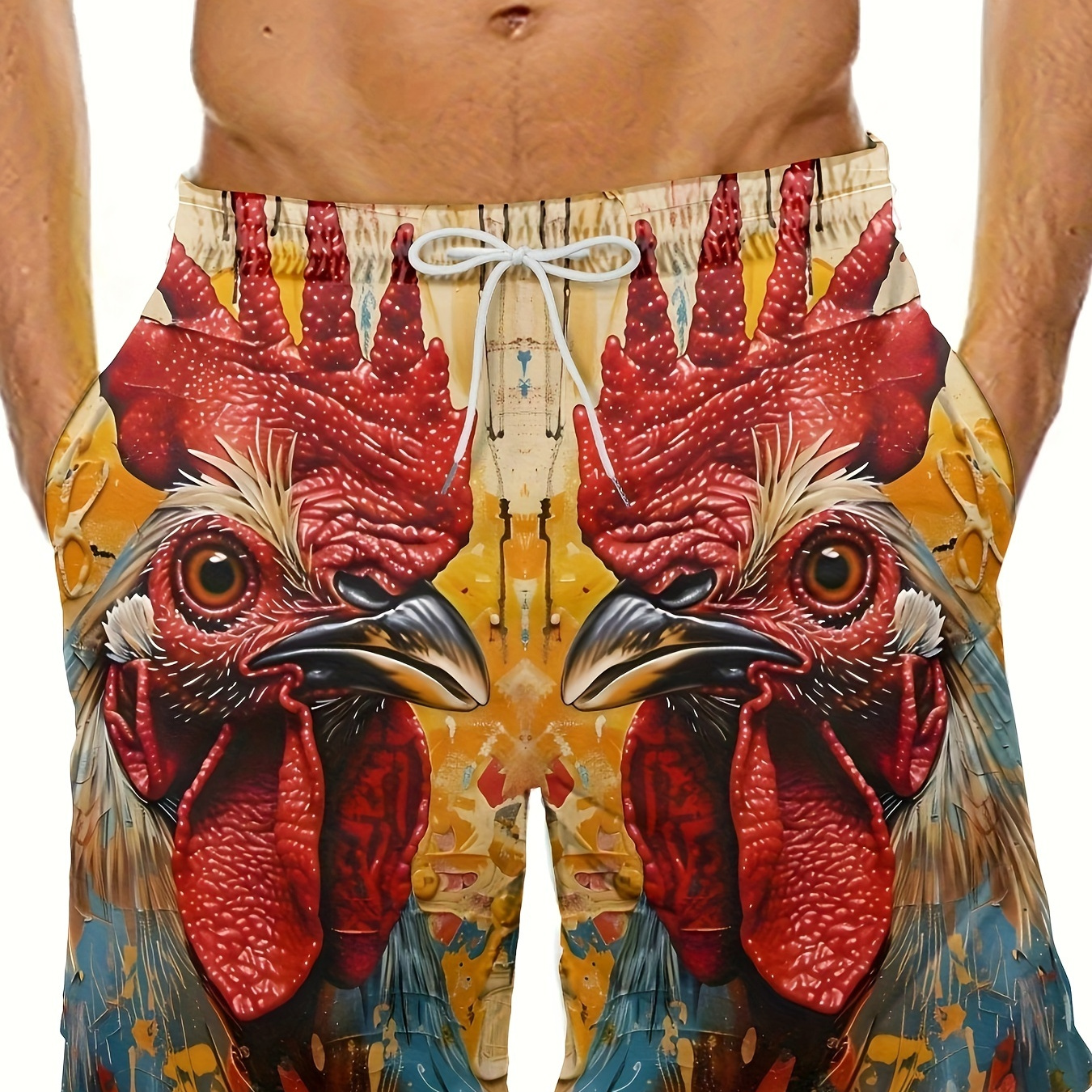 

Rooster Pattern 3d Printed Men's Loose Beach Shorts Activewear, Drawstring Quick Dry Shorts, Lightweight Shorts For Summer Beach Holiday Surfing