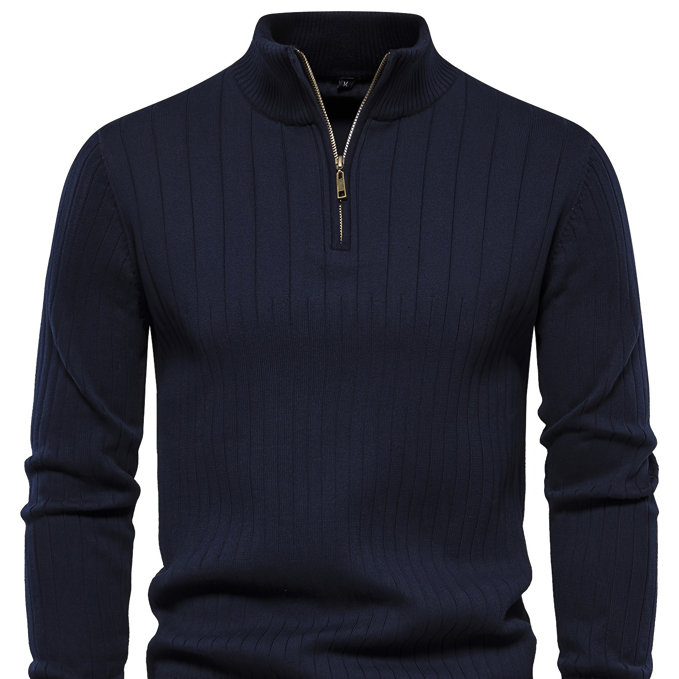 

Men's Navy Blue Half-zip Stand Collar Sweatshirt - Stretch , Ribbed Texture, Long Sleeve - Ideal For Fishing & Walking In Fall/winter