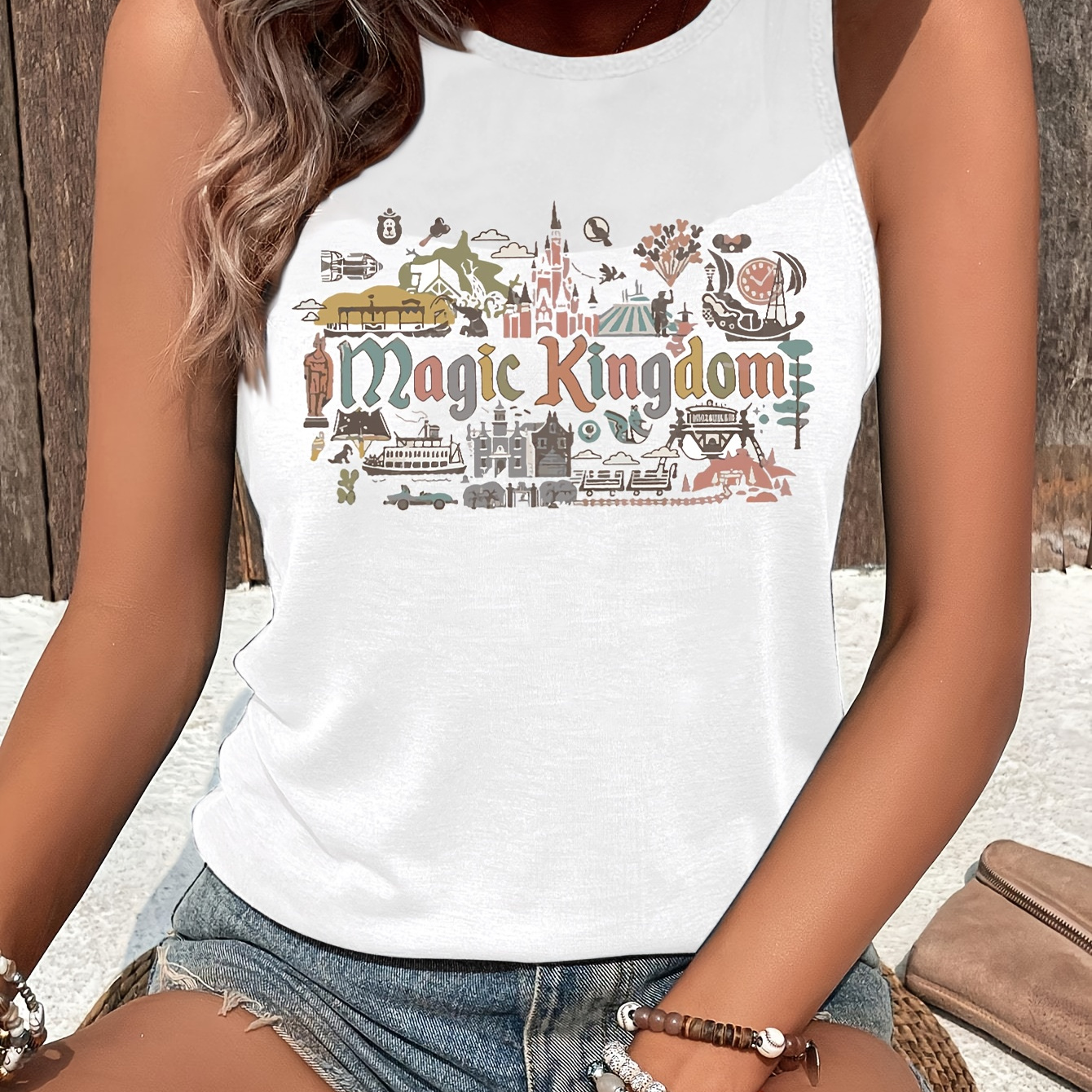 

Print Tank Top, Sleeveless Crew Neck Casual Top For Summer & Spring, Women's Clothing