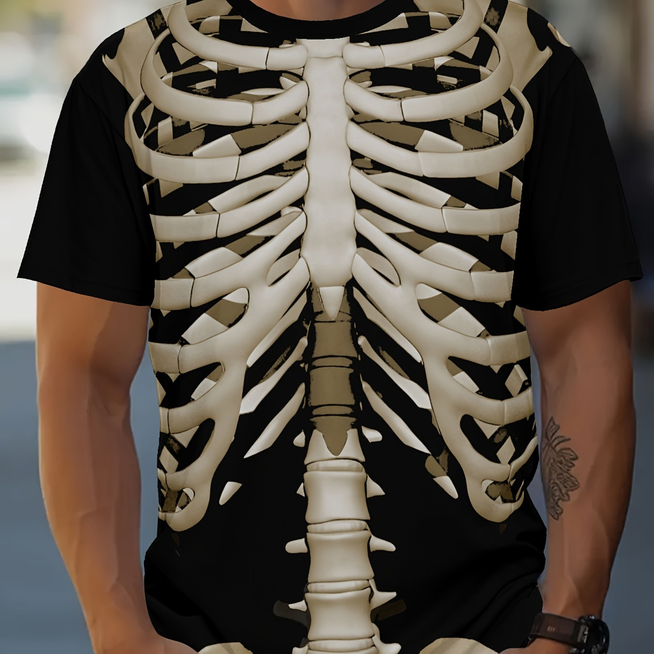 

Men's Skeleton Print T-shirt, Casual Short Sleeve Crew Neck Tee, Men's Clothing For Outdoor